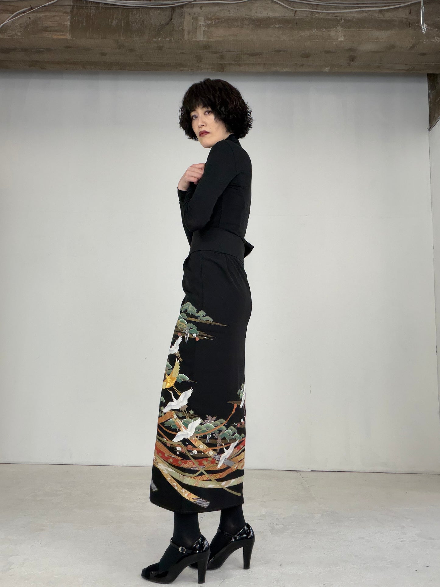 EDO-ZUMA SKIRT UPCYCLED FROM JAPANESE KIMONO "EDO026"