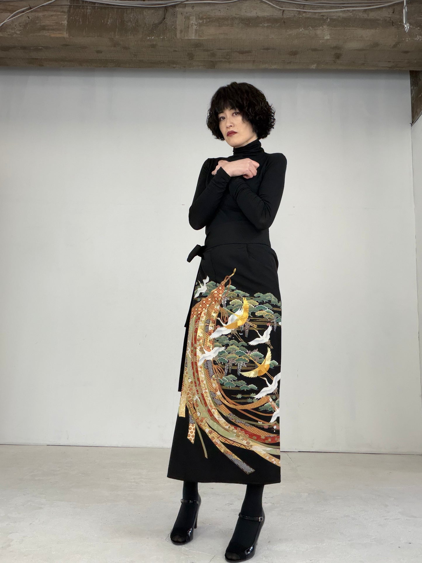 EDO-ZUMA SKIRT UPCYCLED FROM JAPANESE KIMONO "EDO026"