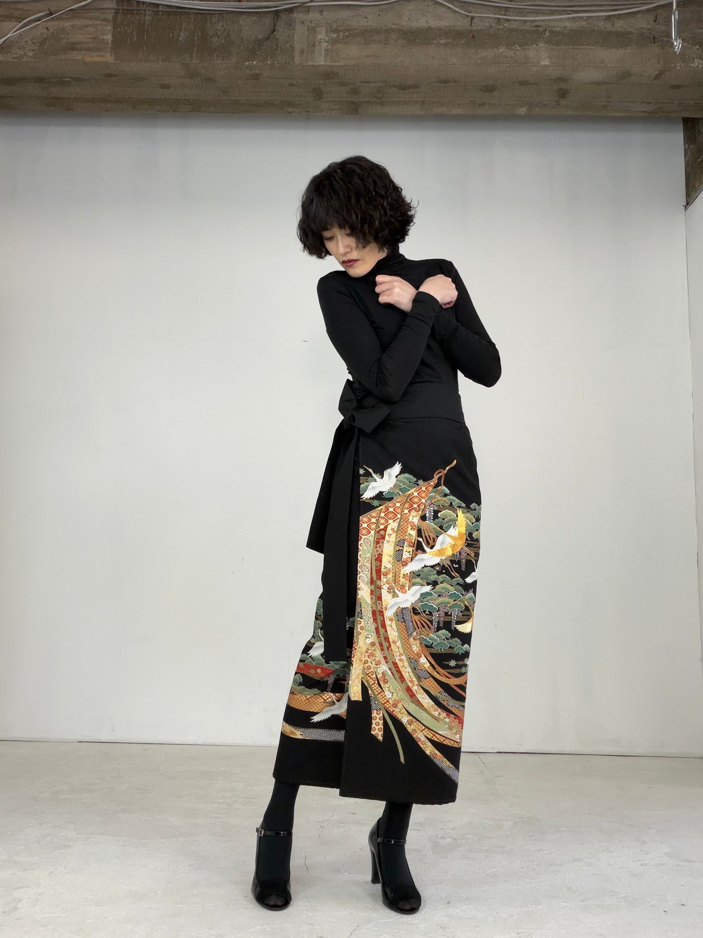 EDO-ZUMA SKIRT UPCYCLED FROM JAPANESE KIMONO "EDO026"