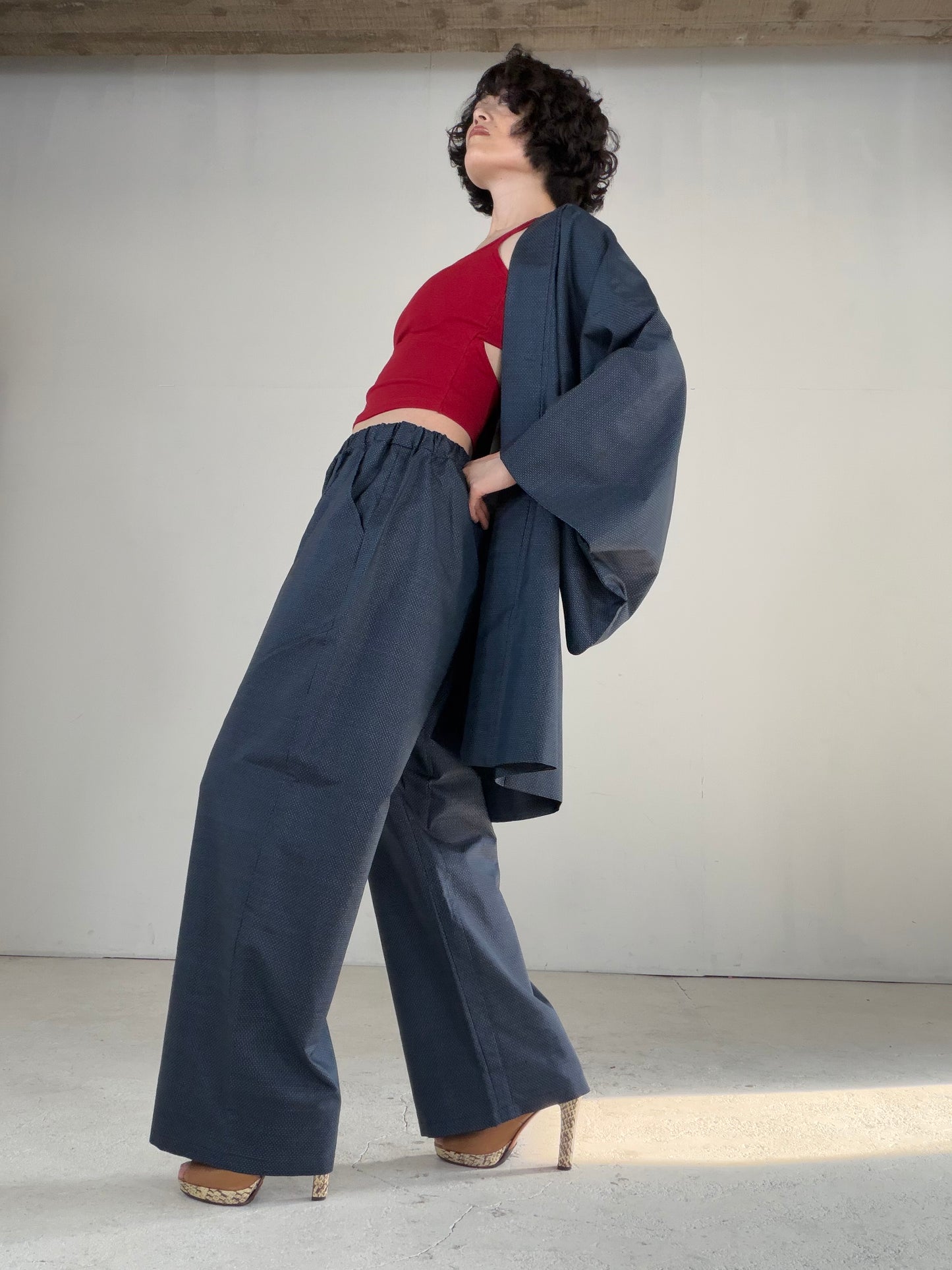 Vintage Oshima Tsumugi Haori & Kimono Pants Set "ASB010" — Upcycled from Japanese Kimono