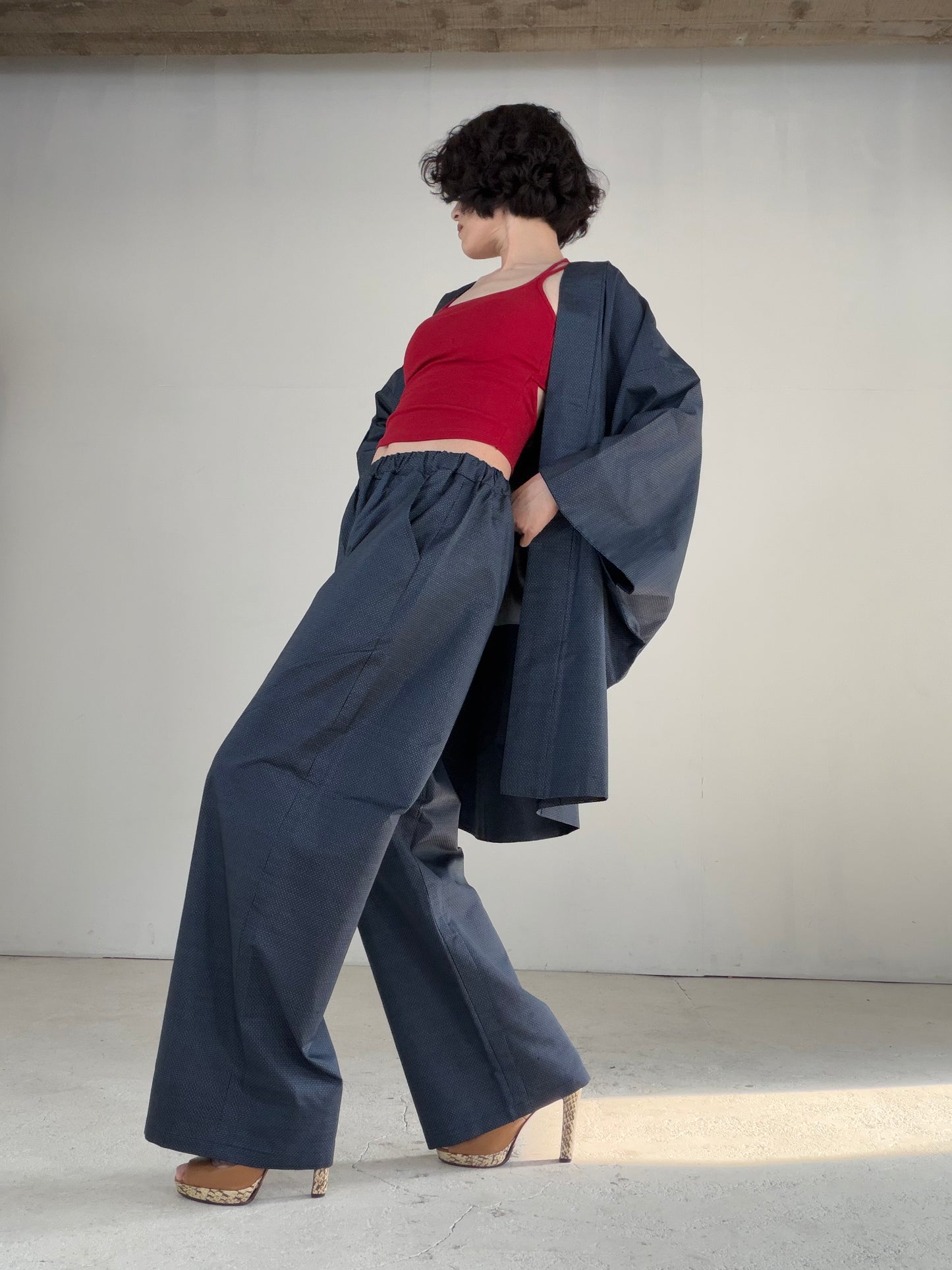 Vintage Oshima Tsumugi Haori & Kimono Pants Set "ASB010" — Upcycled from Japanese Kimono