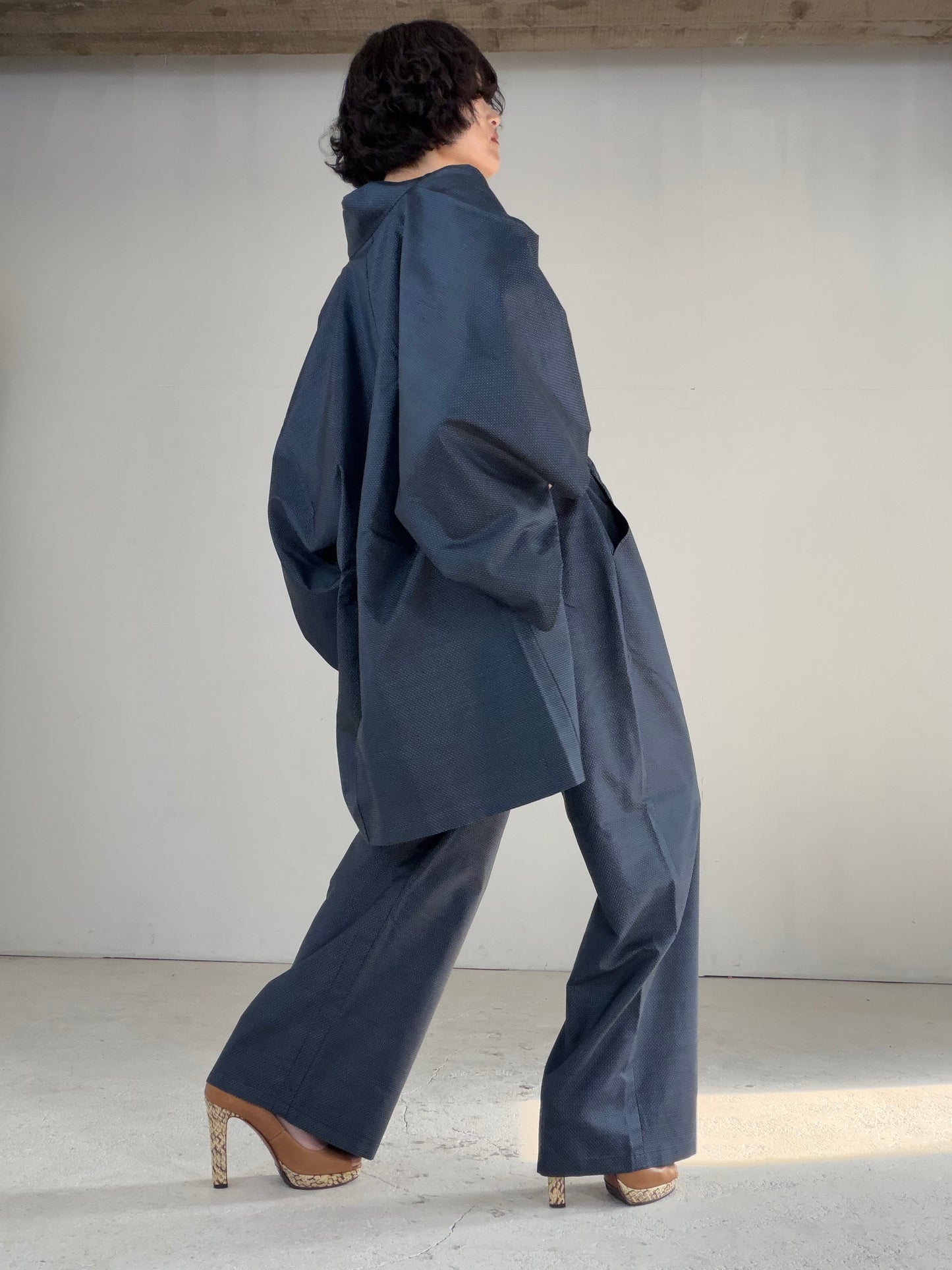 Vintage Oshima Tsumugi Haori & Kimono Pants Set "ASB010" — Upcycled from Japanese Kimono
