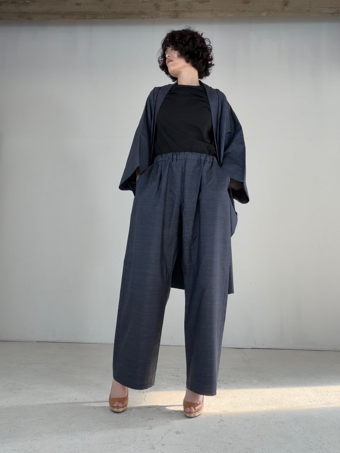 Vintage Oshima Tsumugi Haori & Kimono Pants Set  "ASB009, akagashira" — Upcycled from Japanese Kimono