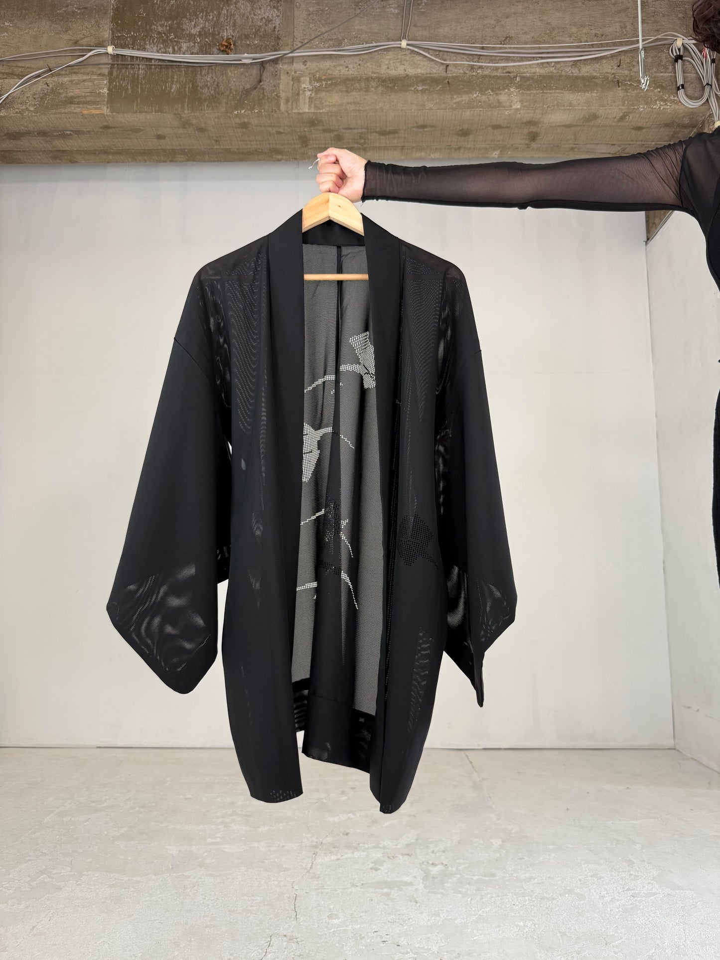 VINTAGE BLACK HAORI SHEER “ro, hishi"