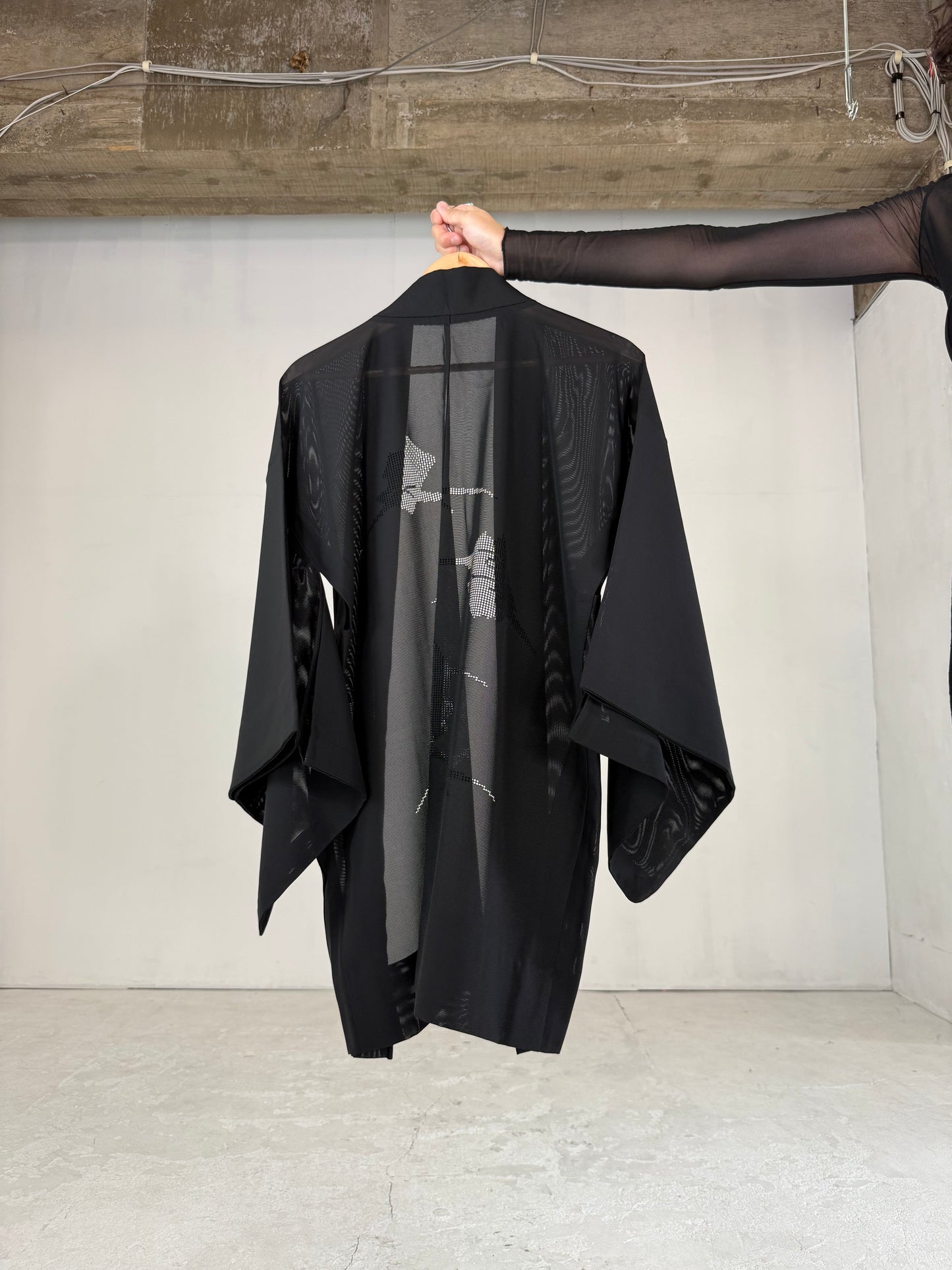 VINTAGE BLACK HAORI SHEER “ro, hishi"