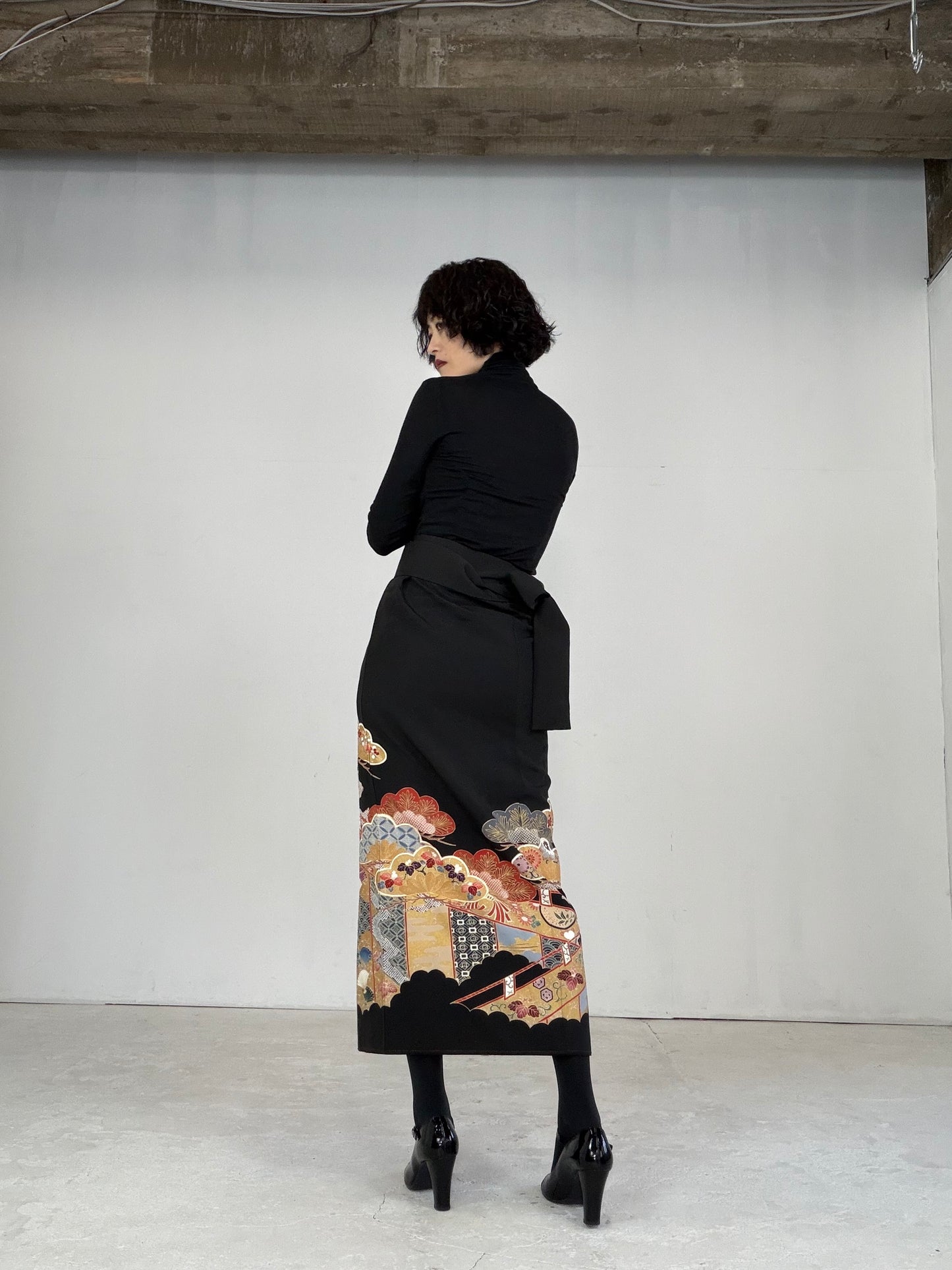 EDO-ZUMA SKIRT UPCYCLED FROM JAPANESE KIMONO "EDO022"