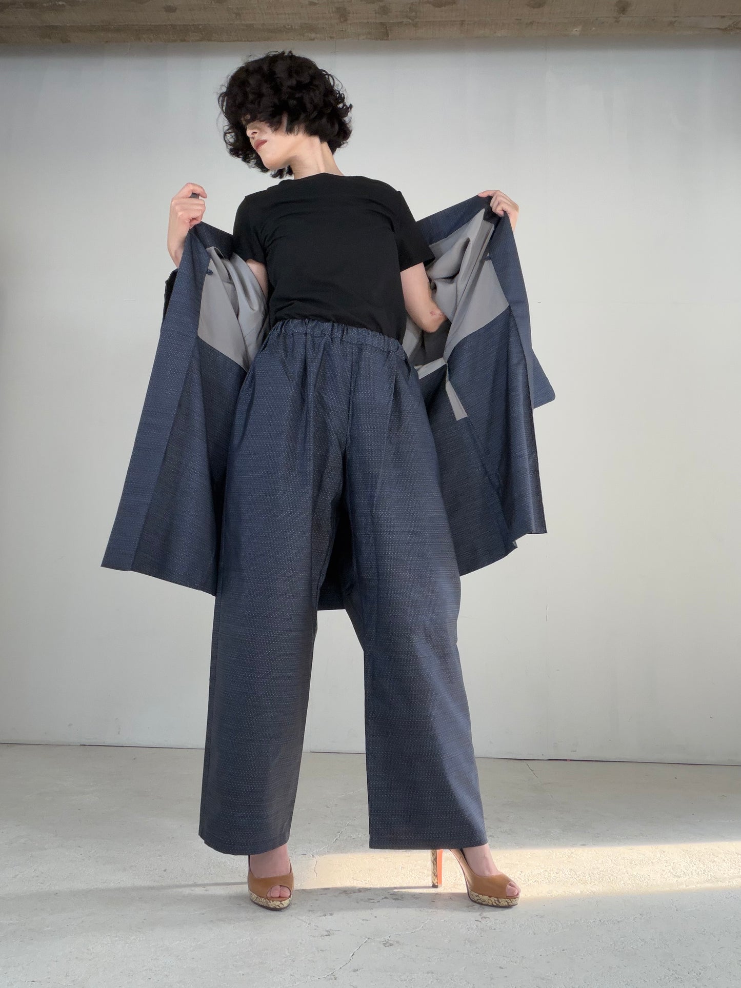 Vintage Oshima Tsumugi Haori & Kimono Pants Set  "ASB009, akagashira" — Upcycled from Japanese Kimono