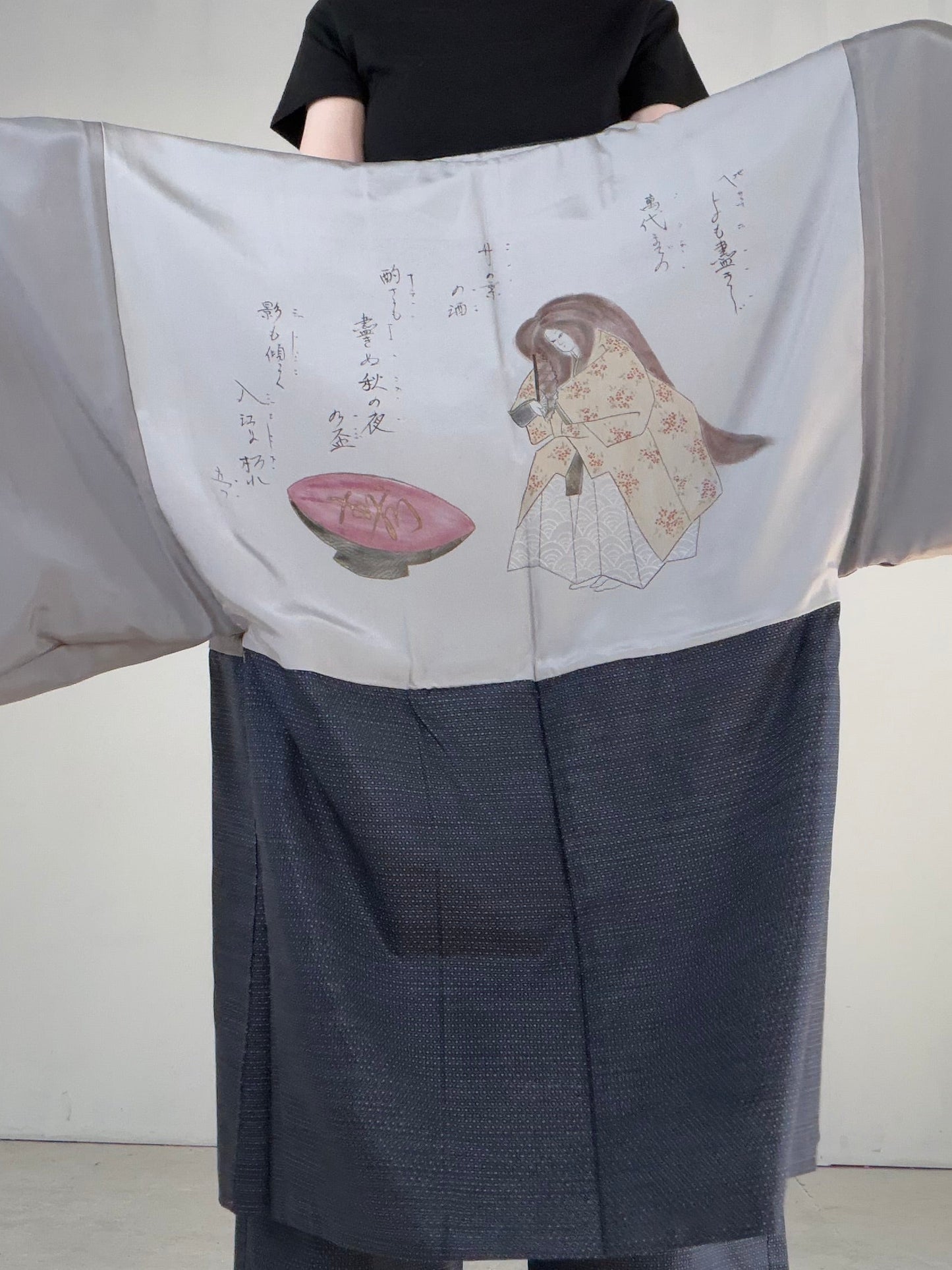 Vintage Oshima Tsumugi Haori & Kimono Pants Set  "ASB009, akagashira" — Upcycled from Japanese Kimono