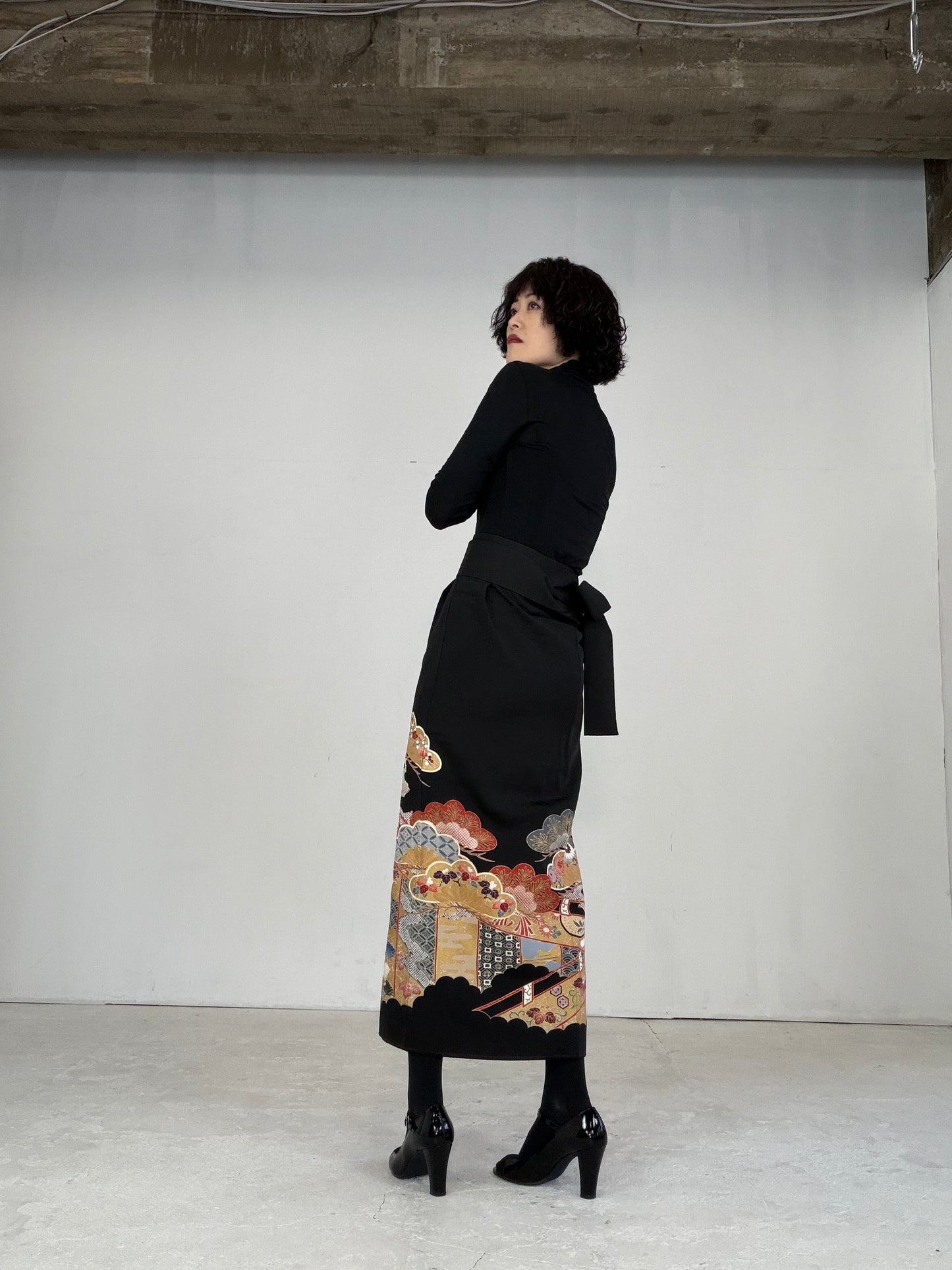 EDO-ZUMA SKIRT UPCYCLED FROM JAPANESE KIMONO "EDO022"
