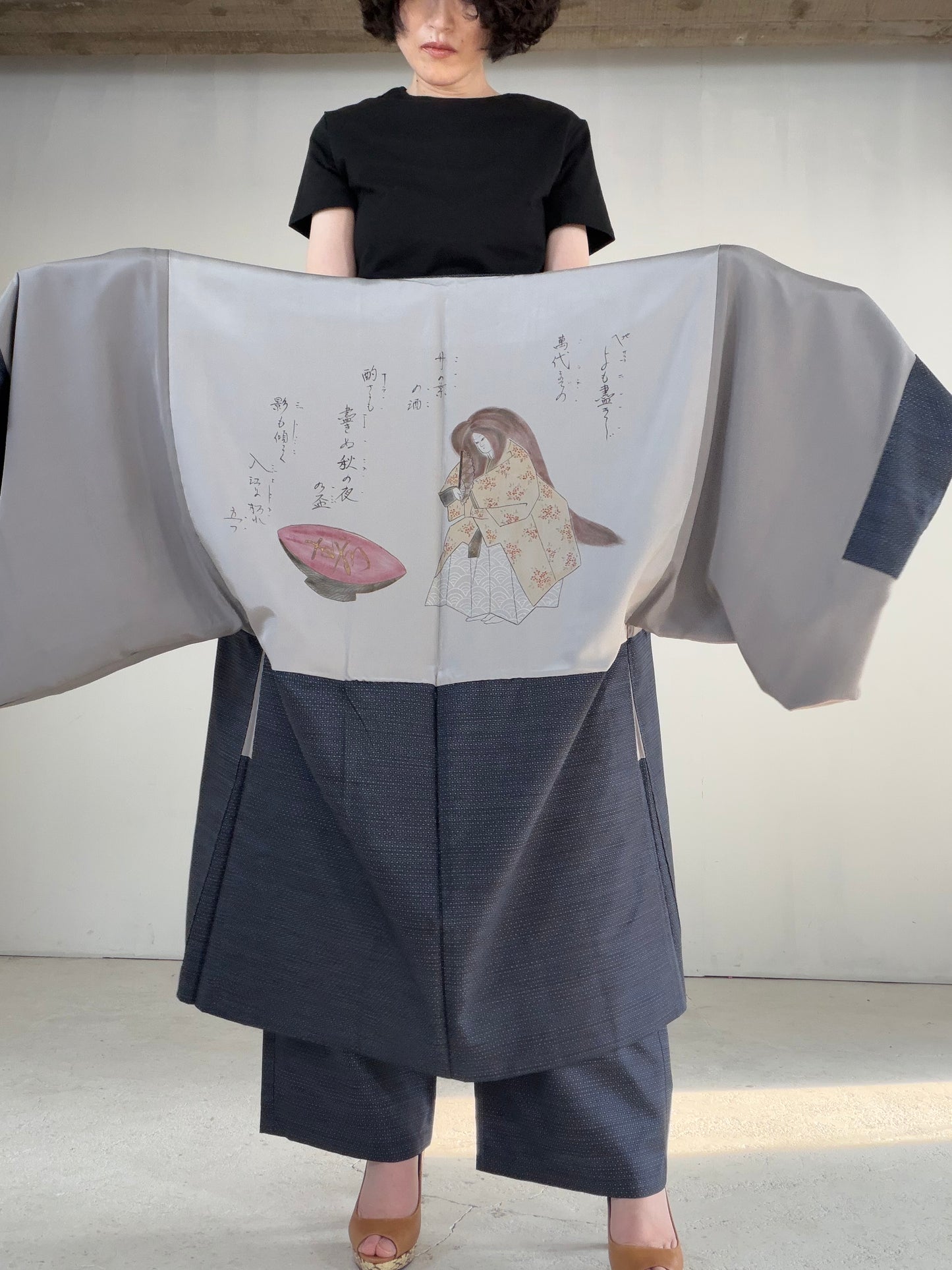 Vintage Oshima Tsumugi Haori & Kimono Pants Set  "ASB009, akagashira" — Upcycled from Japanese Kimono
