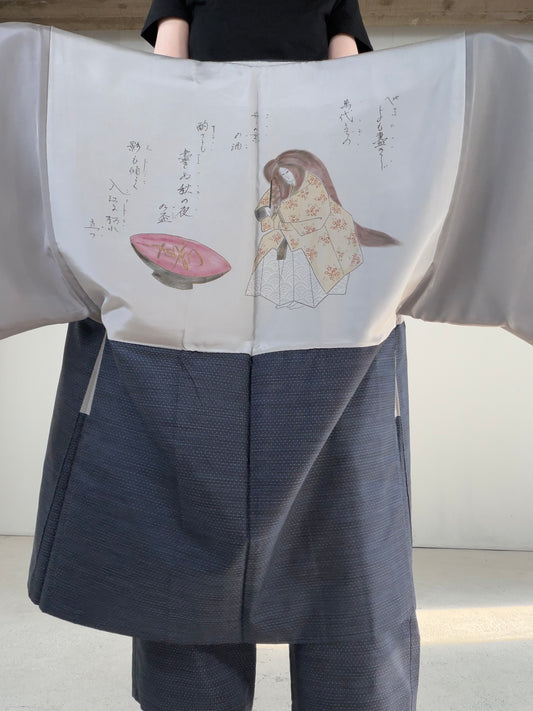 Vintage Oshima Tsumugi Haori & Kimono Pants Set  "ASB009, akagashira" — Upcycled from Japanese Kimono