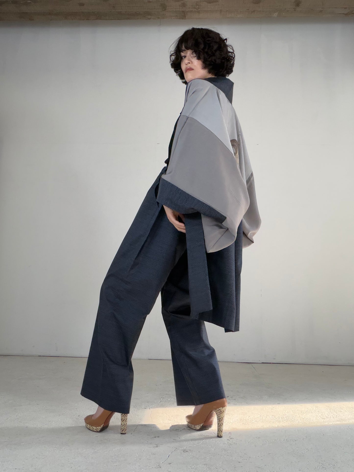 Vintage Oshima Tsumugi Haori & Kimono Pants Set  "ASB009, akagashira" — Upcycled from Japanese Kimono