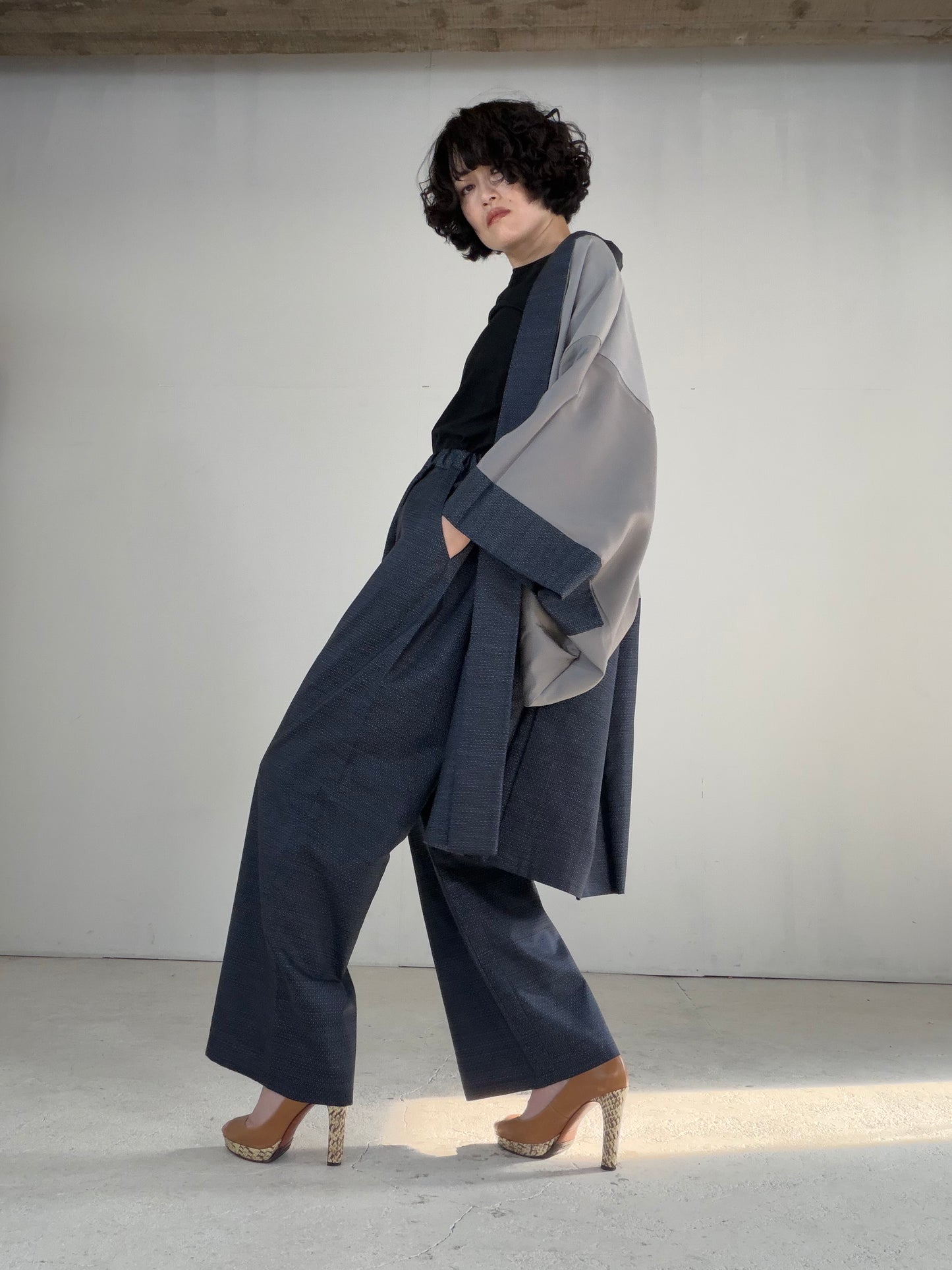 Vintage Oshima Tsumugi Haori & Kimono Pants Set  "ASB009, akagashira" — Upcycled from Japanese Kimono
