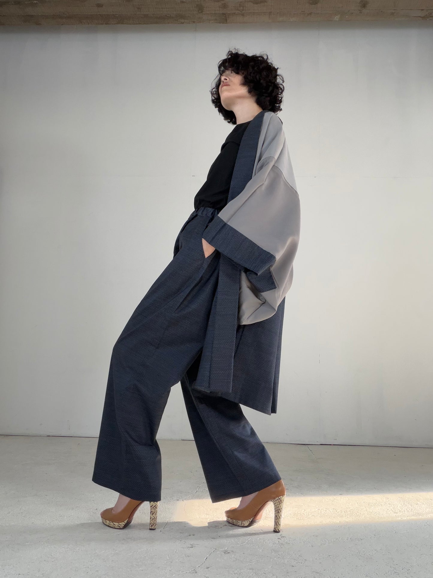 Vintage Oshima Tsumugi Haori & Kimono Pants Set  "ASB009, akagashira" — Upcycled from Japanese Kimono