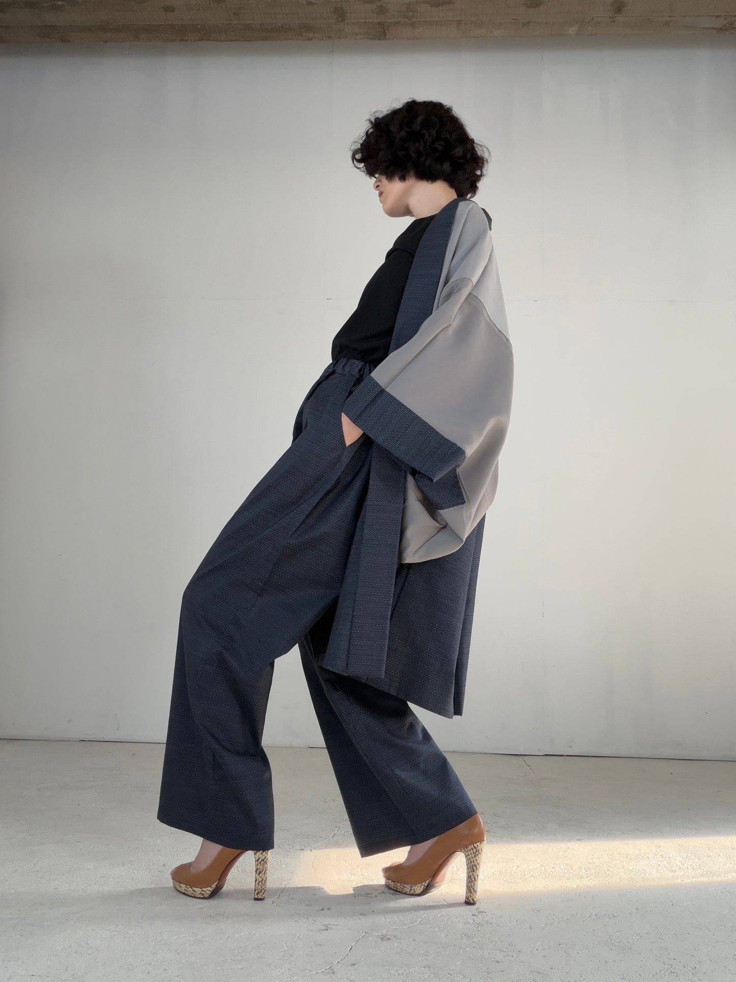 Vintage Oshima Tsumugi Haori & Kimono Pants Set  "ASB009, akagashira" — Upcycled from Japanese Kimono