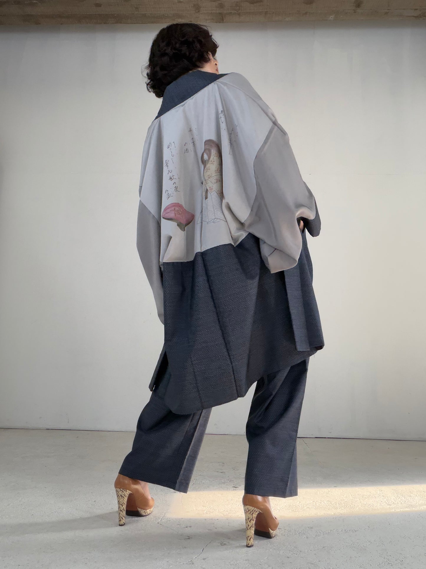Vintage Oshima Tsumugi Haori & Kimono Pants Set  "ASB009, akagashira" — Upcycled from Japanese Kimono