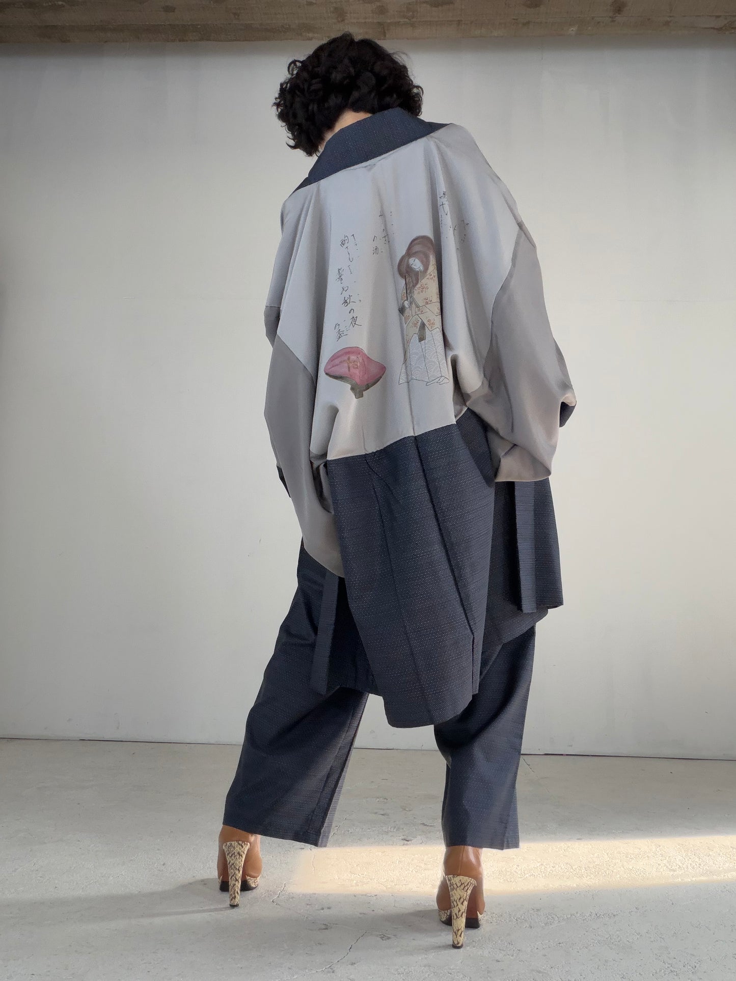 Vintage Oshima Tsumugi Haori & Kimono Pants Set  "ASB009, akagashira" — Upcycled from Japanese Kimono