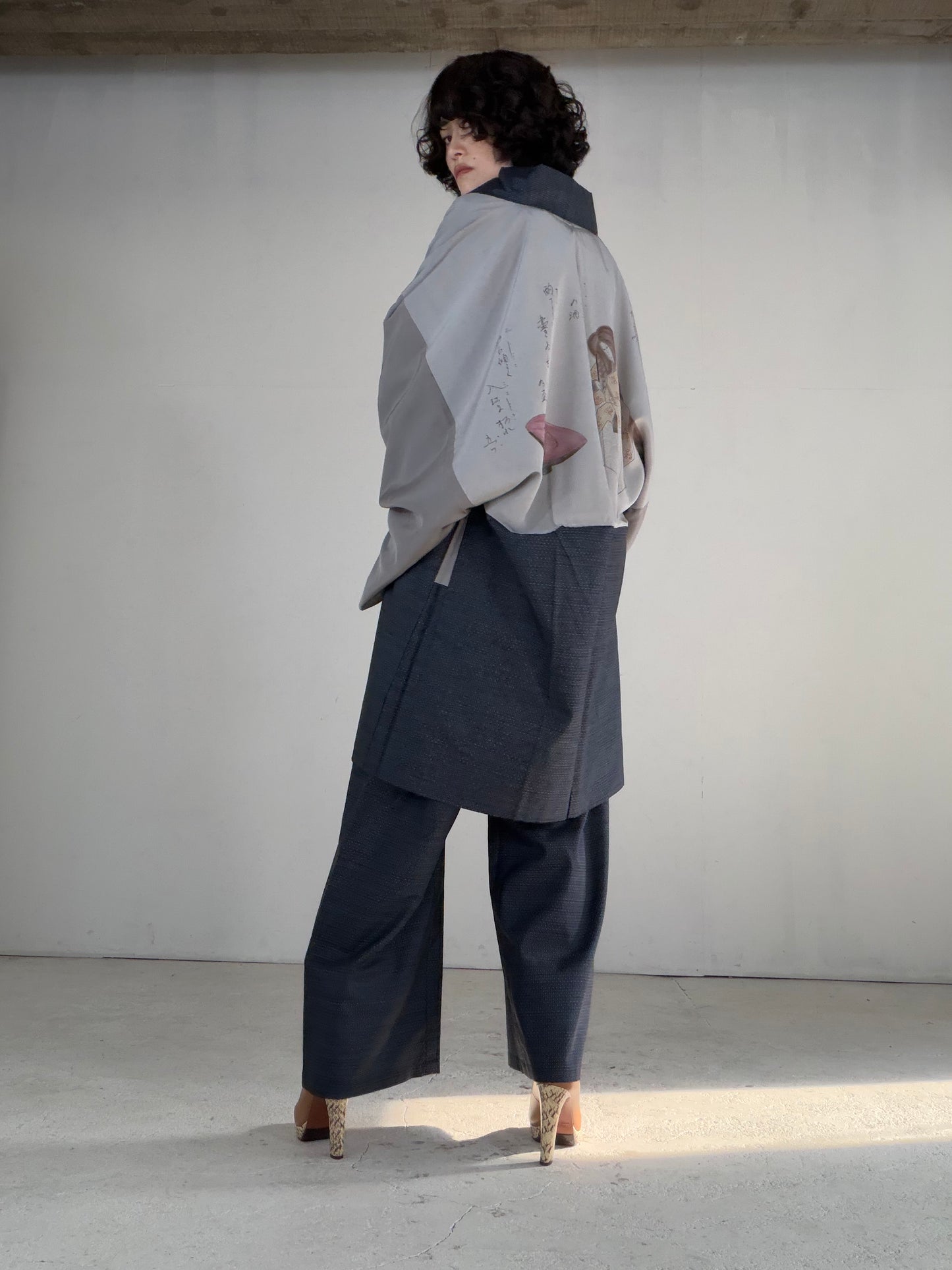 Vintage Oshima Tsumugi Haori & Kimono Pants Set  "ASB009, akagashira" — Upcycled from Japanese Kimono