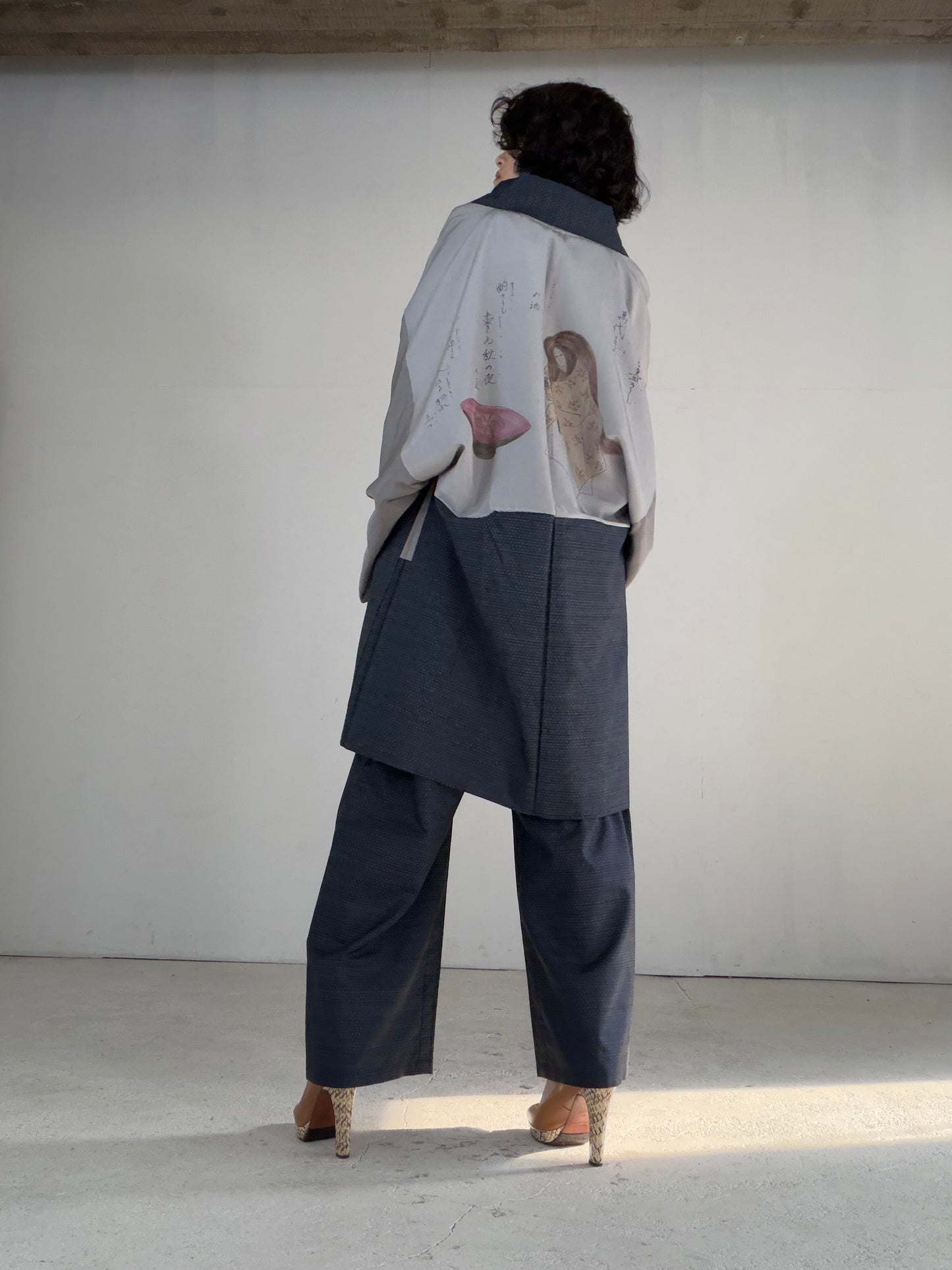 Vintage Oshima Tsumugi Haori & Kimono Pants Set  "ASB009, akagashira" — Upcycled from Japanese Kimono