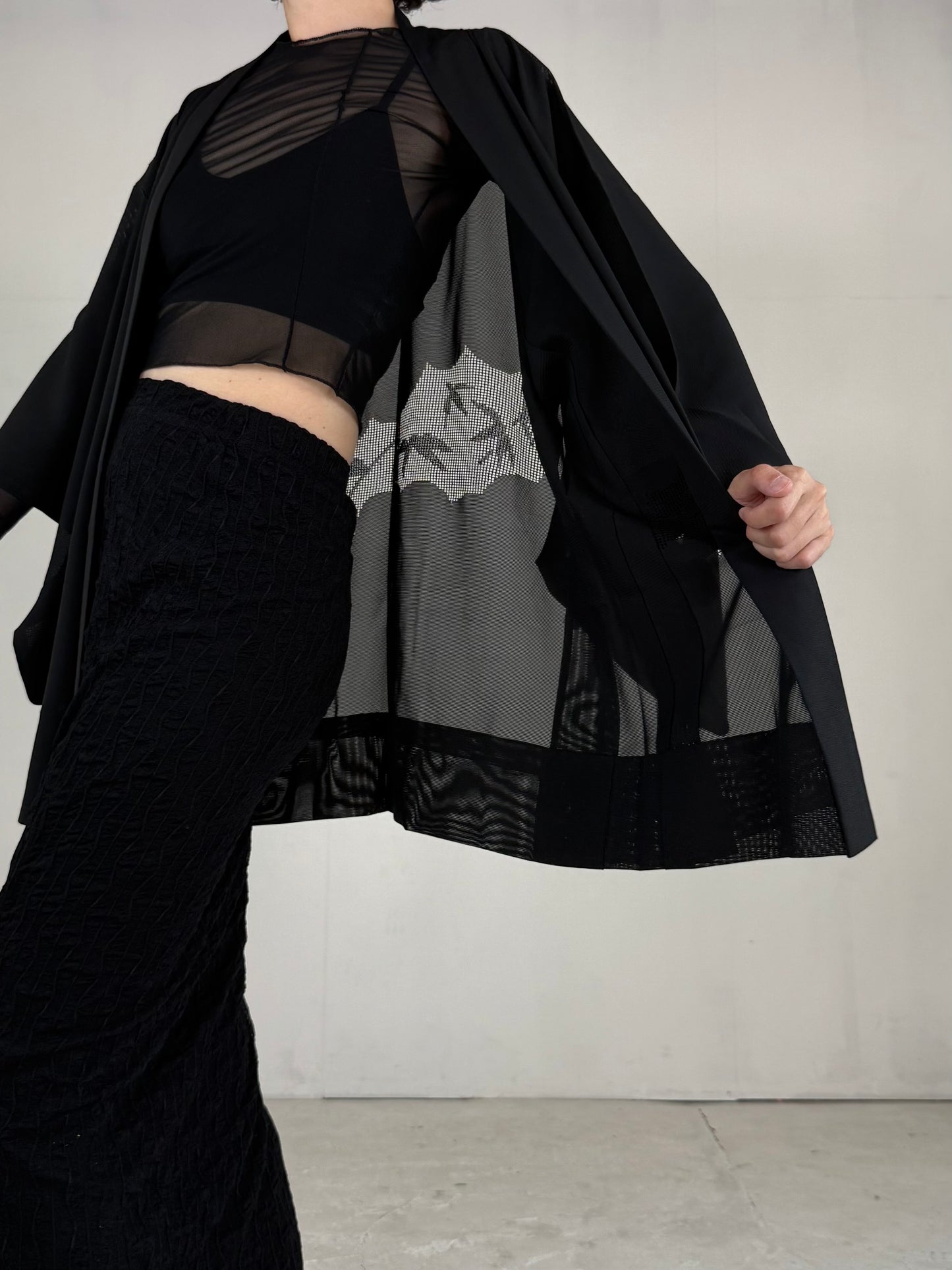 VINTAGE BLACK HAORI SHEER “ro, sukashi-sasa"