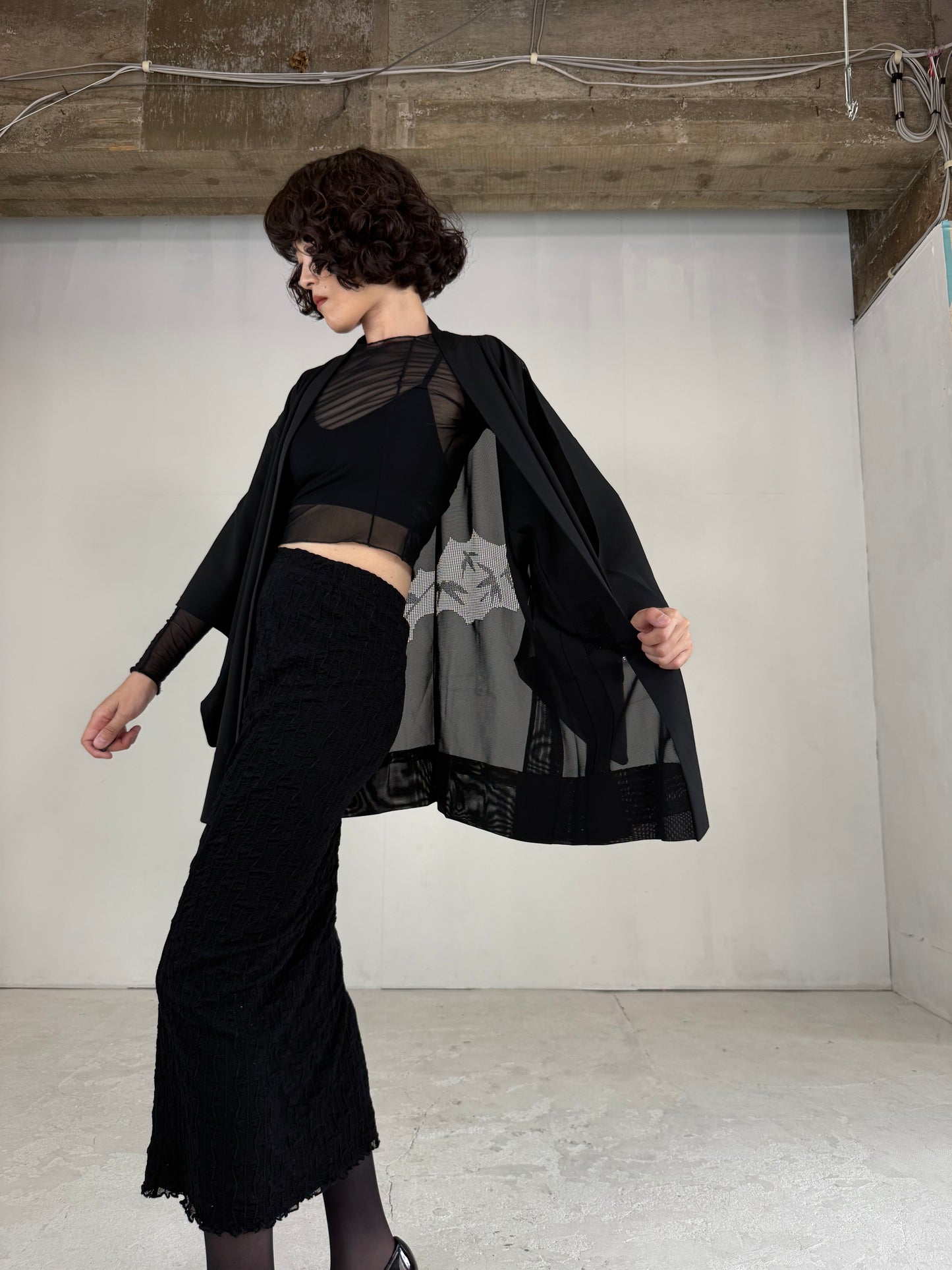 VINTAGE BLACK HAORI SHEER “ro, sukashi-sasa"
