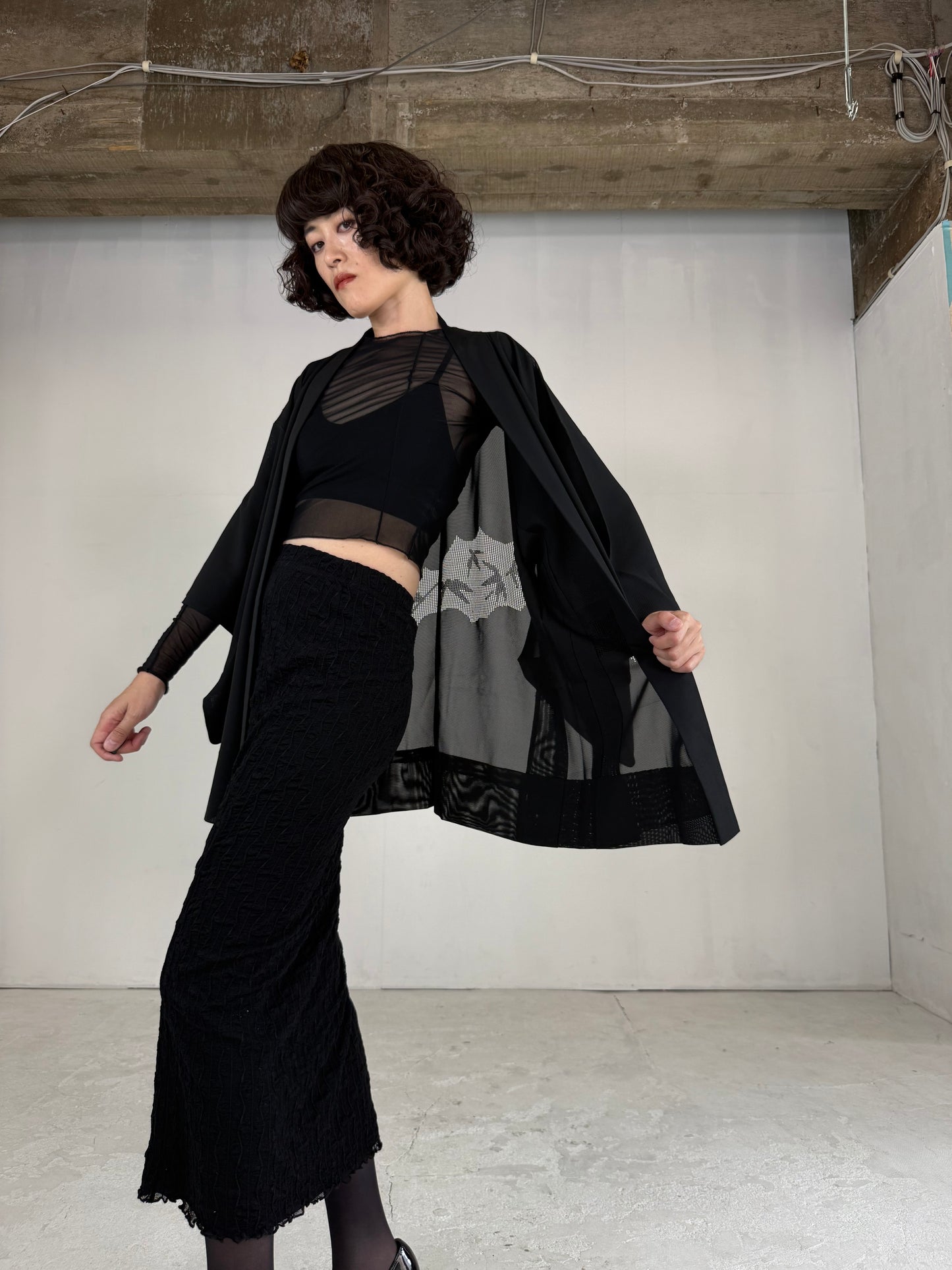 VINTAGE BLACK HAORI SHEER “ro, sukashi-sasa"