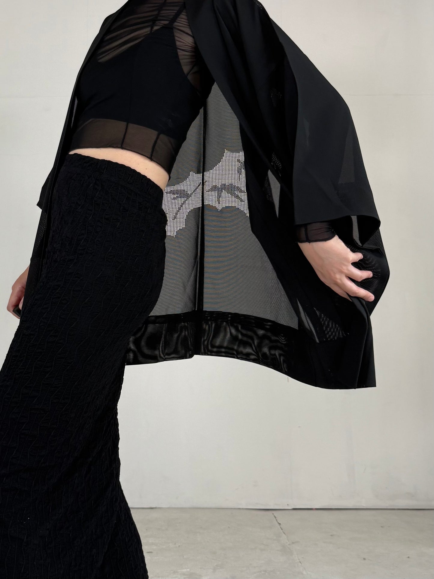 VINTAGE BLACK HAORI SHEER “ro, sukashi-sasa"