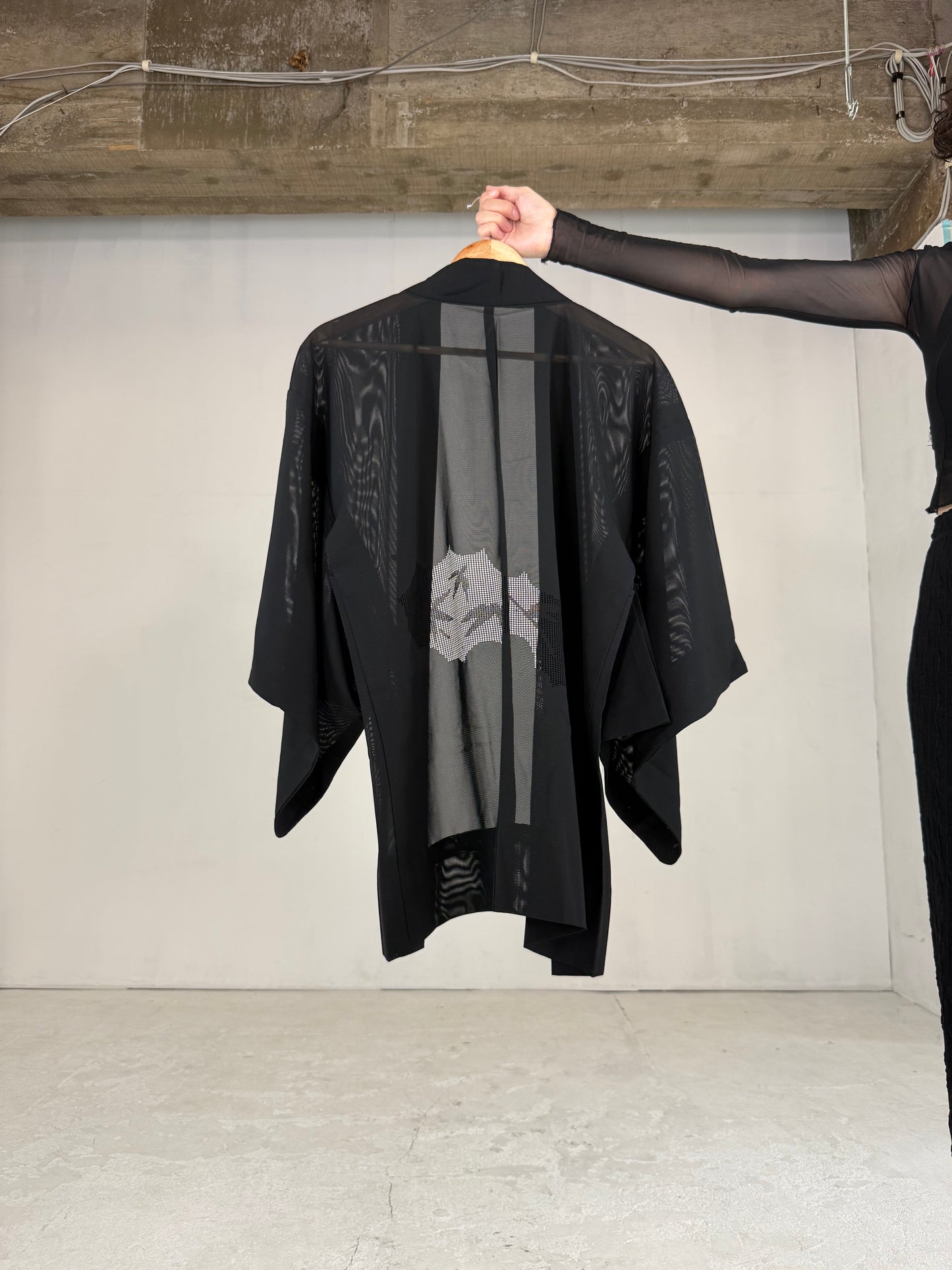 VINTAGE BLACK HAORI SHEER “ro, sukashi-sasa"