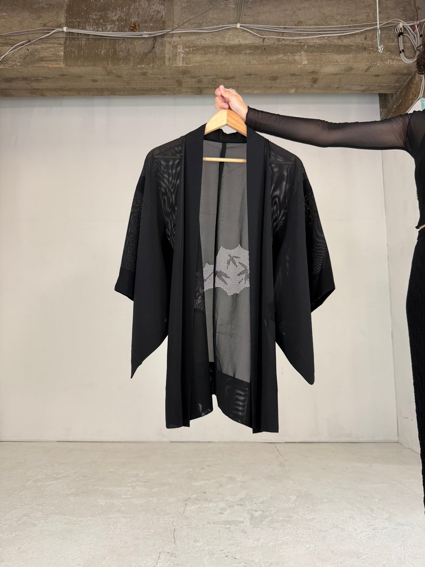 VINTAGE BLACK HAORI SHEER “ro, sukashi-sasa"