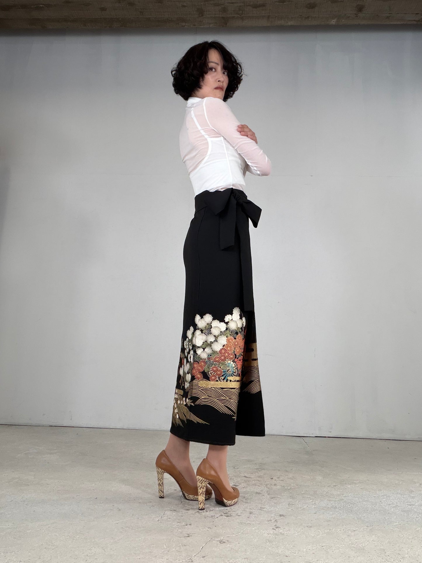EDO-ZUMA SKIRT UPCYCLED FROM JAPANESE KIMONO "EDO053"