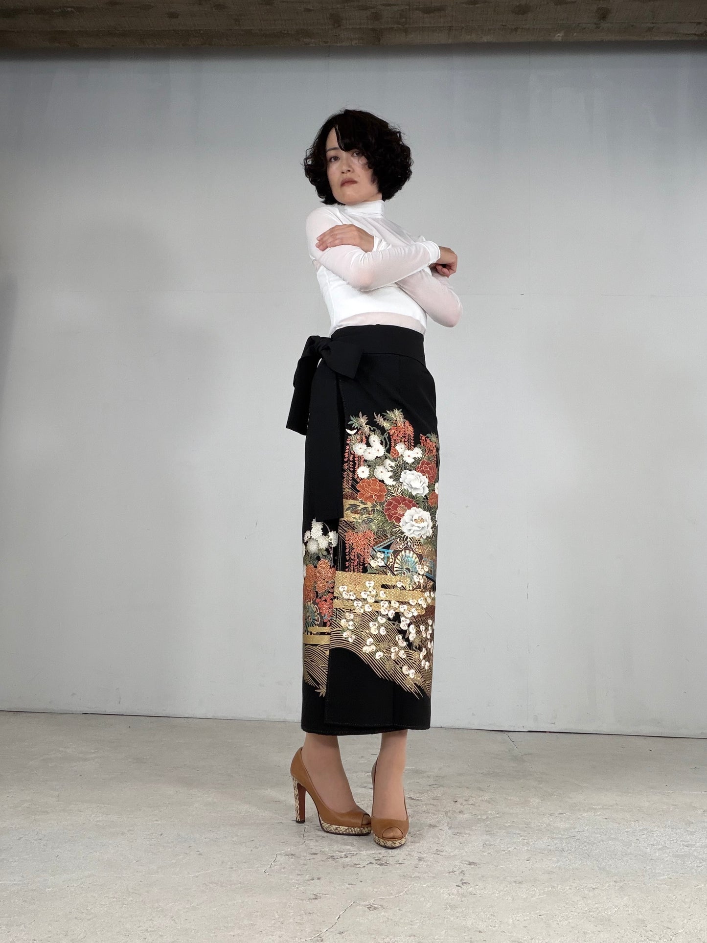 EDO-ZUMA SKIRT UPCYCLED FROM JAPANESE KIMONO "EDO053"