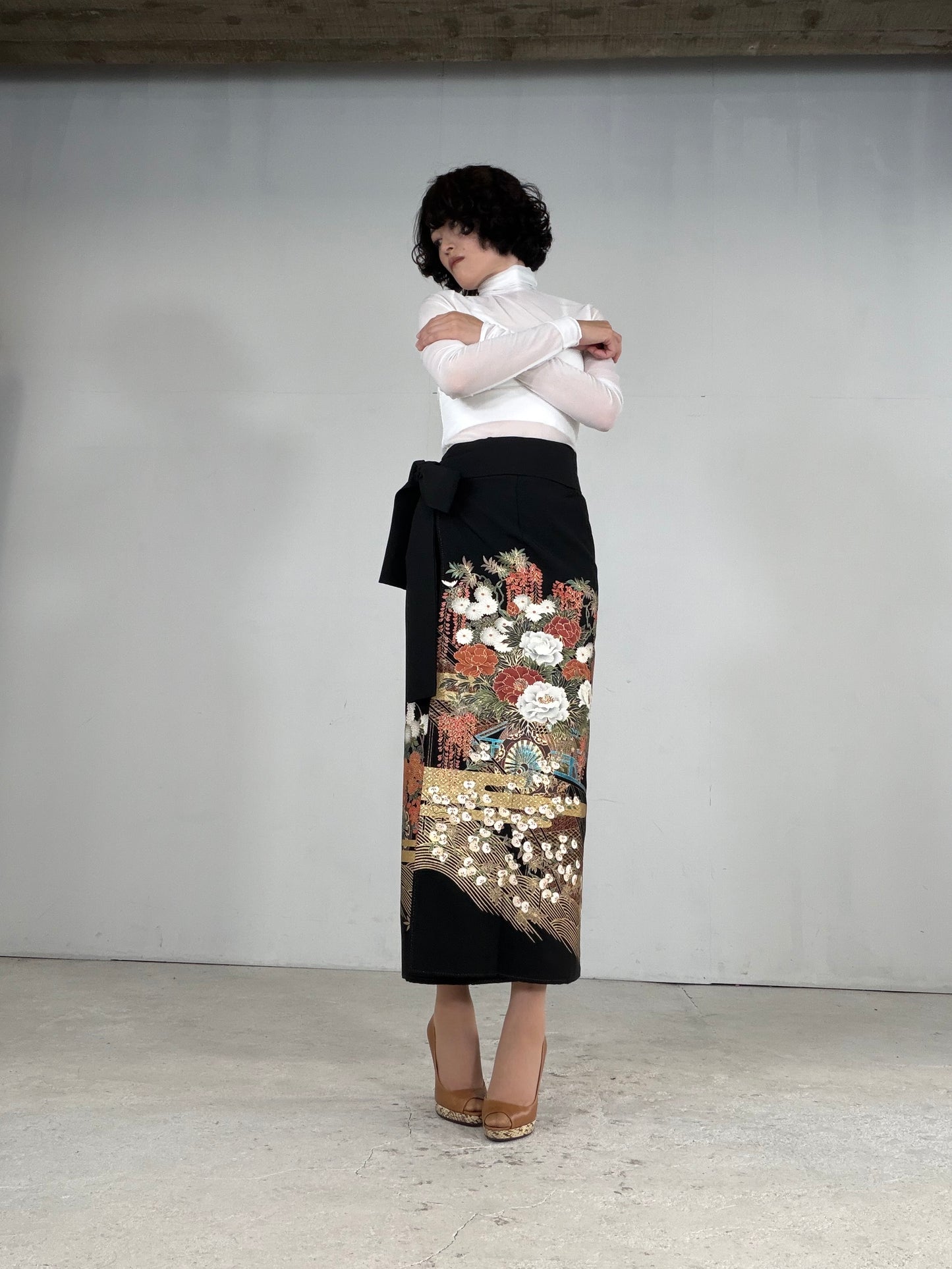 EDO-ZUMA SKIRT UPCYCLED FROM JAPANESE KIMONO "EDO053"