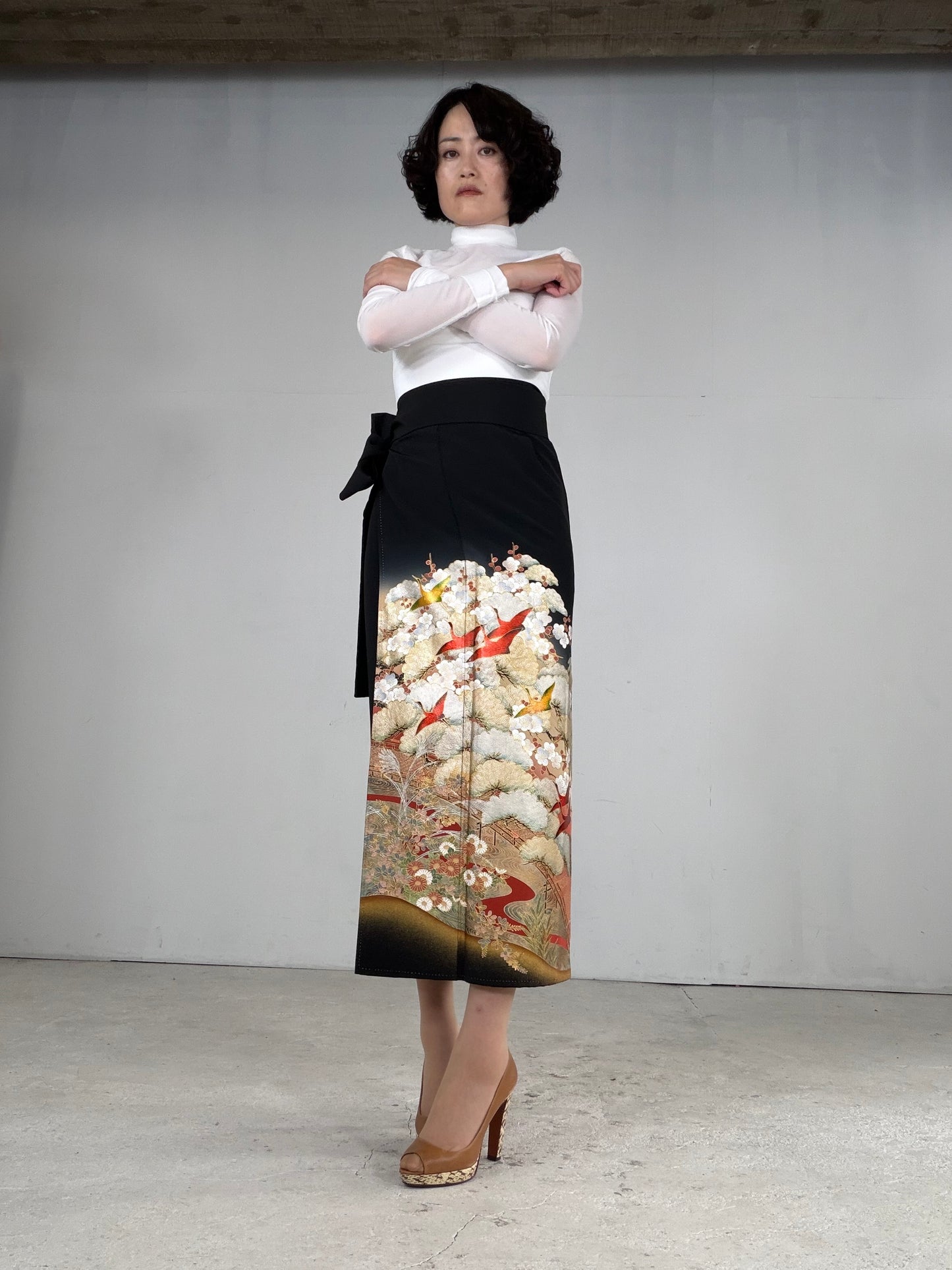 EDO-ZUMA SKIRT UPCYCLED FROM JAPANESE KIMONO "EDO049"