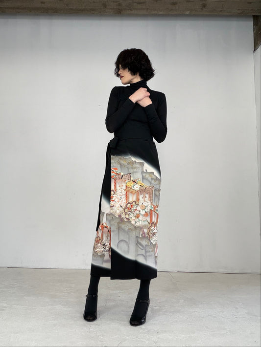EDO-ZUMA SKIRT UPCYCLED FROM JAPANESE KIMONO "EDO027"