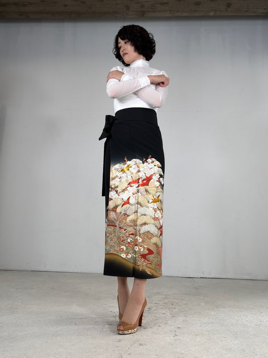 EDO-ZUMA SKIRT UPCYCLED FROM JAPANESE KIMONO "EDO049"