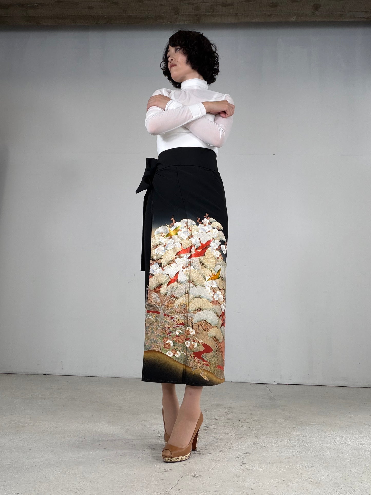 EDO-ZUMA SKIRT UPCYCLED FROM JAPANESE KIMONO "EDO049"