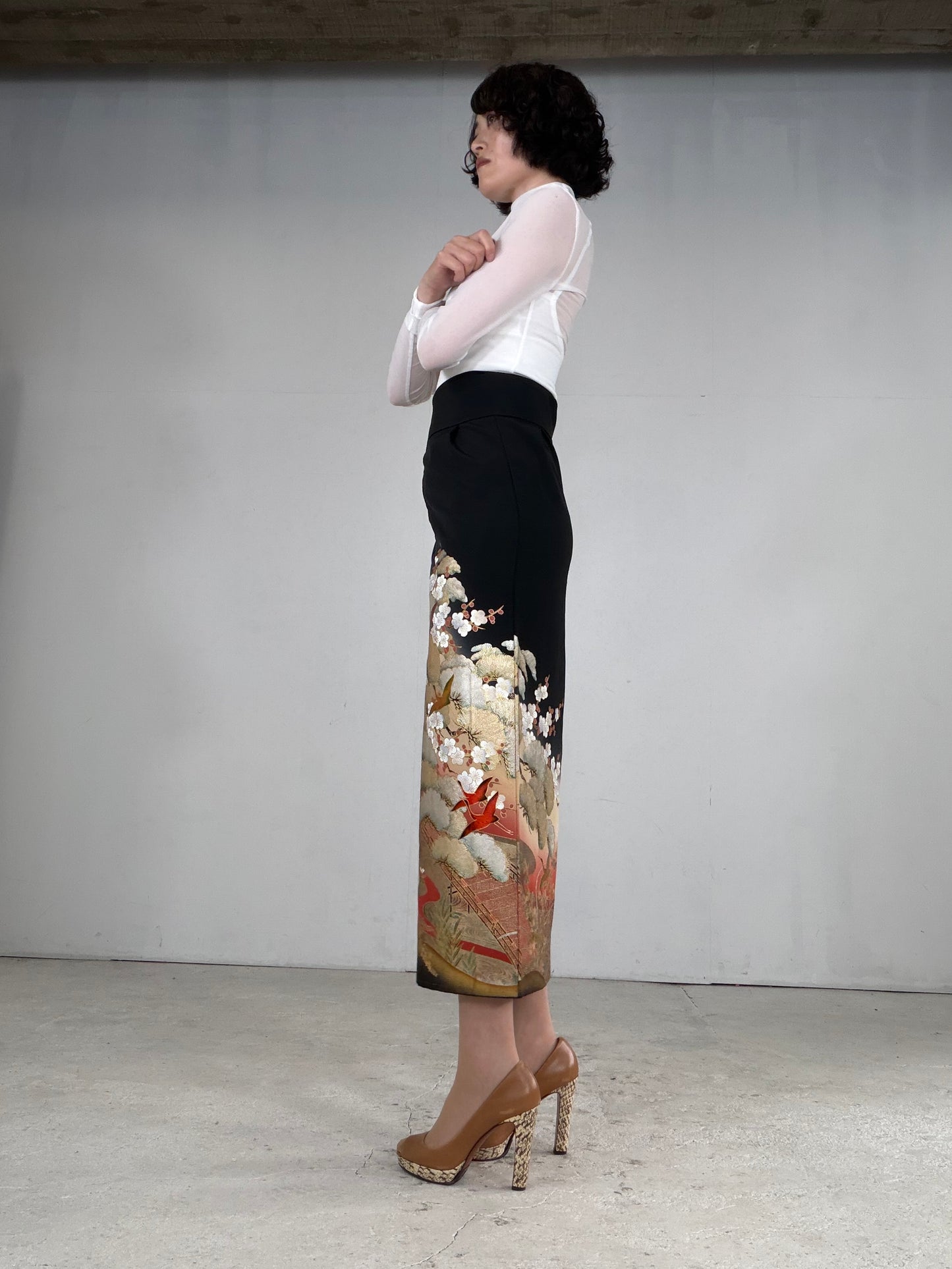 EDO-ZUMA SKIRT UPCYCLED FROM JAPANESE KIMONO "EDO049"