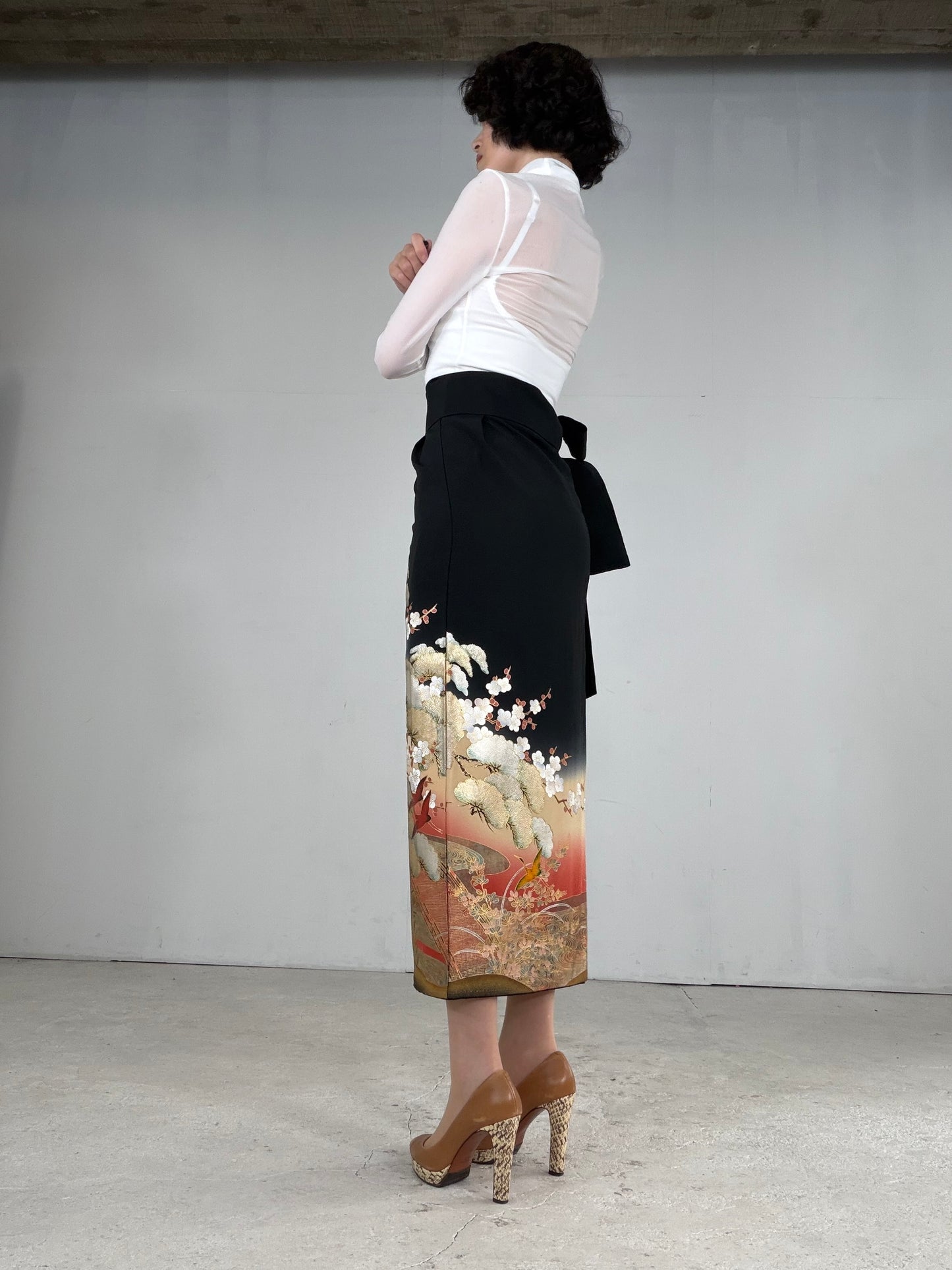 EDO-ZUMA SKIRT UPCYCLED FROM JAPANESE KIMONO "EDO049"