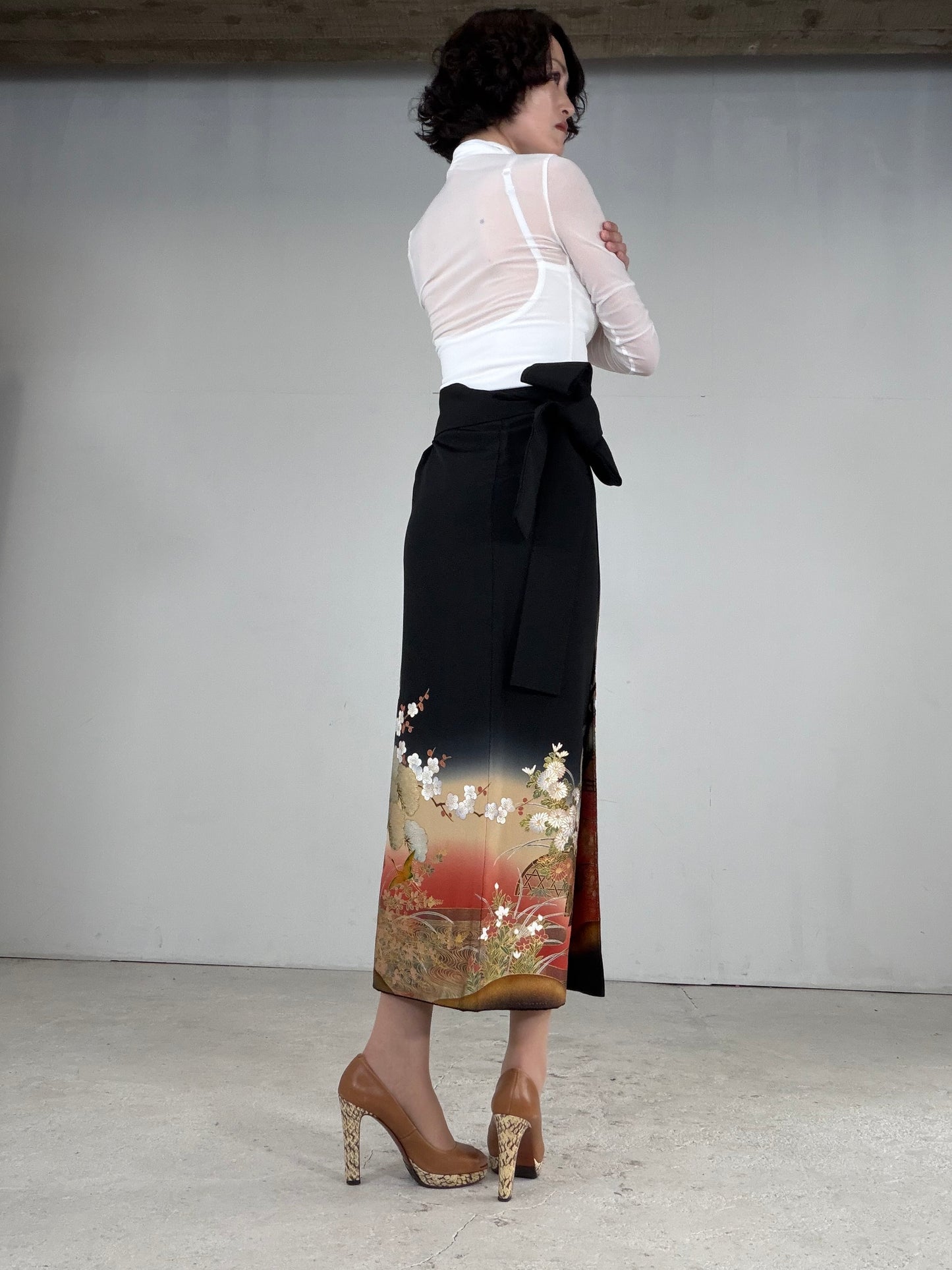 EDO-ZUMA SKIRT UPCYCLED FROM JAPANESE KIMONO "EDO049"