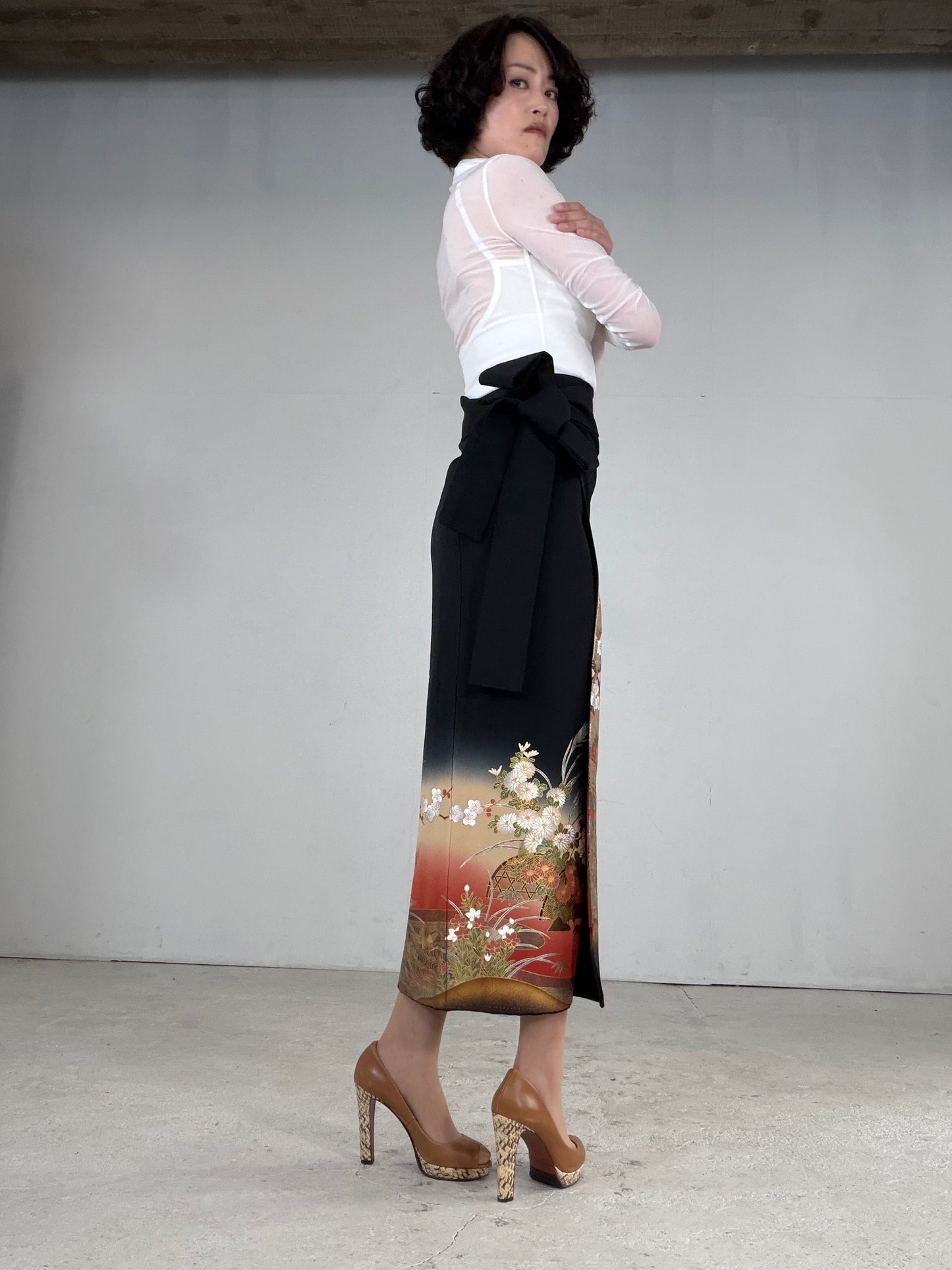 EDO-ZUMA SKIRT UPCYCLED FROM JAPANESE KIMONO "EDO049"