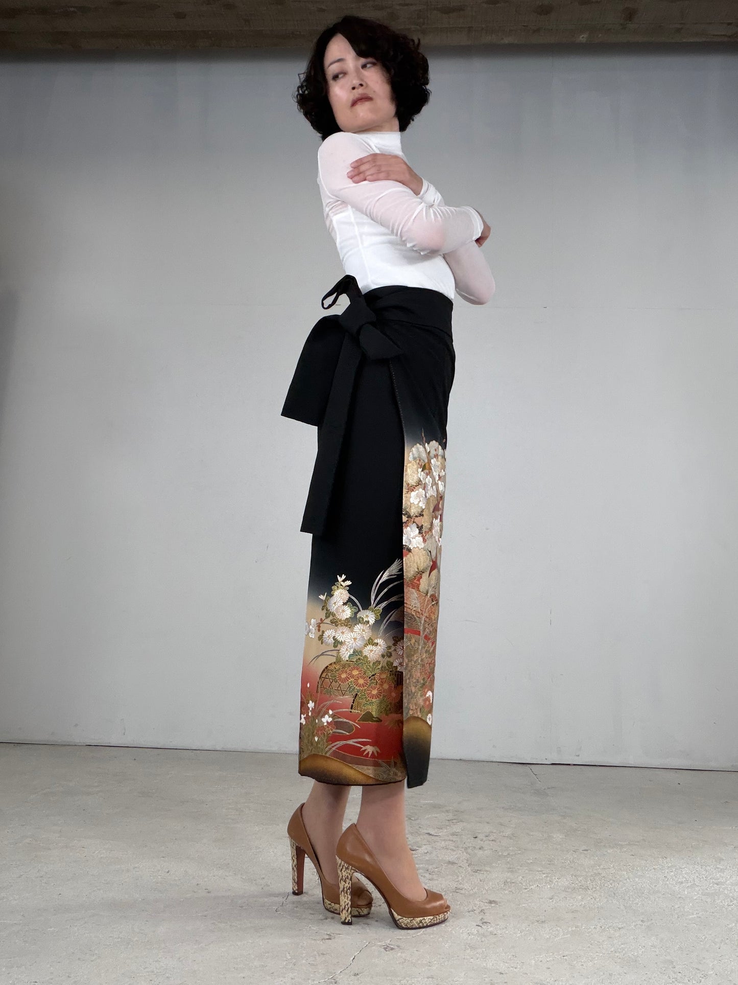 EDO-ZUMA SKIRT UPCYCLED FROM JAPANESE KIMONO "EDO049"