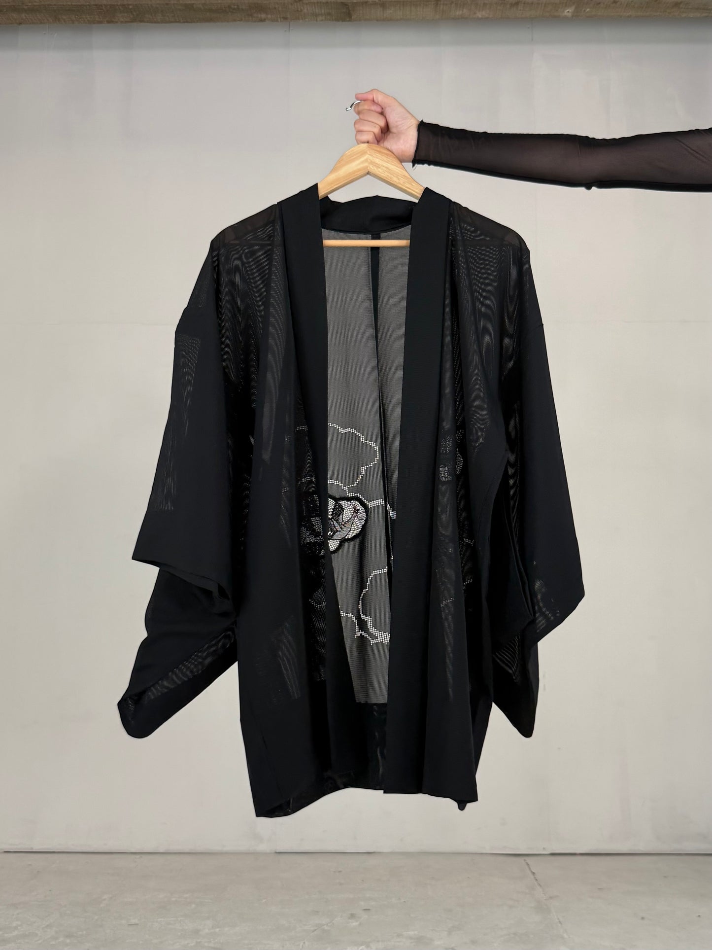 VINTAGE BLACK HAORI SHEER “ro, lace, kujaku"