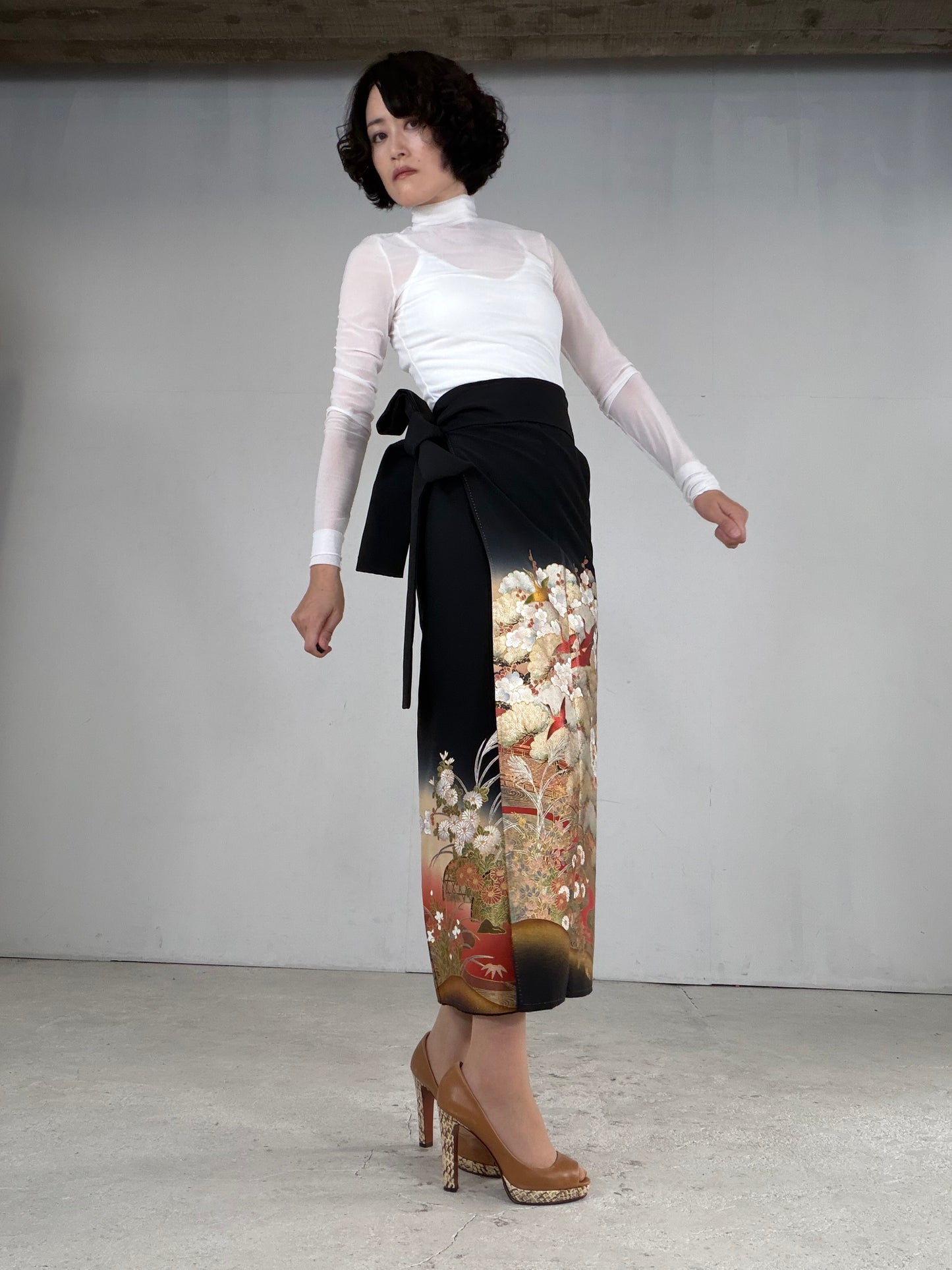 EDO-ZUMA SKIRT UPCYCLED FROM JAPANESE KIMONO "EDO049"