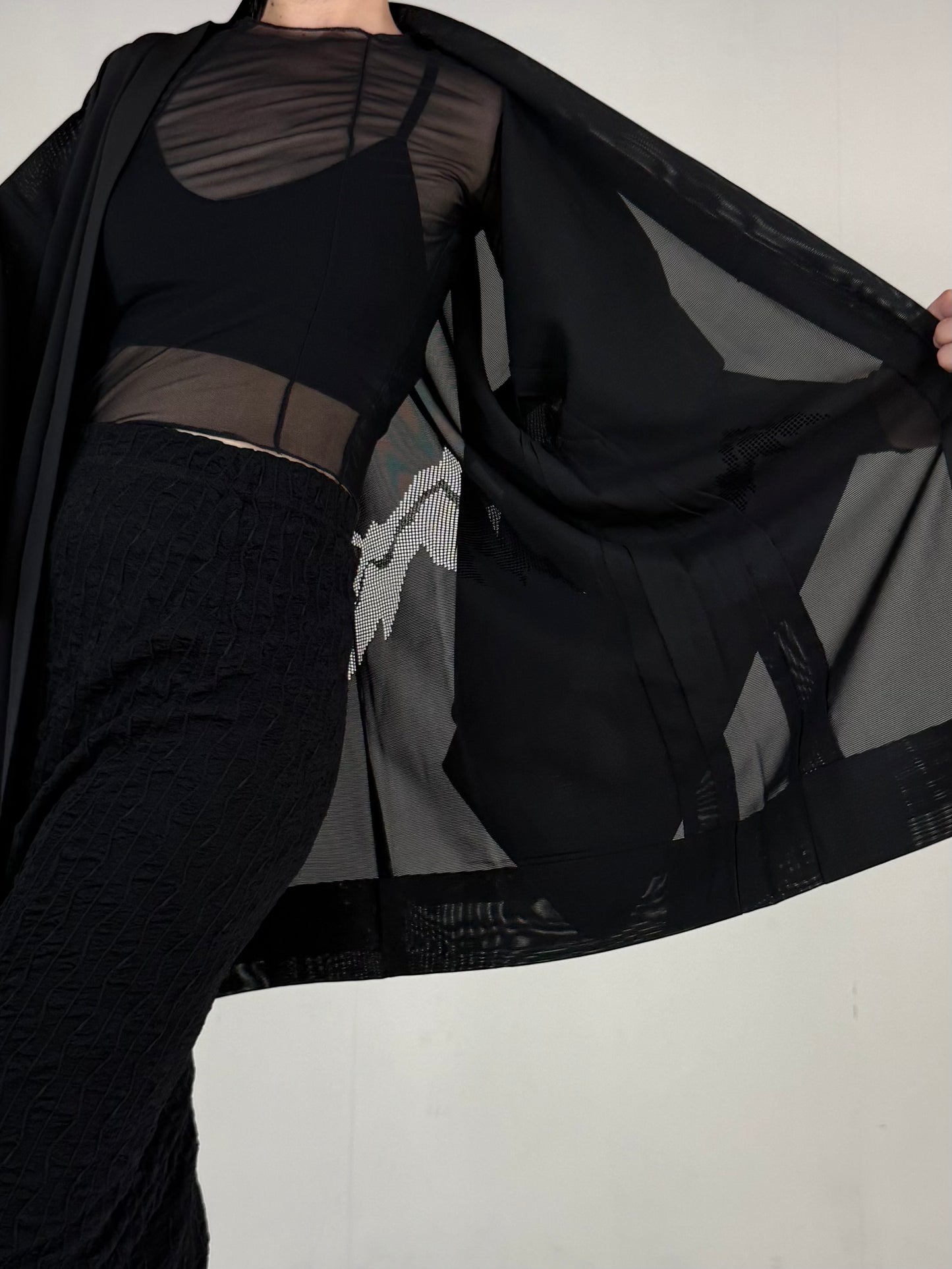 VINTAGE BLACK HAORI SHEER “ro, mountain"