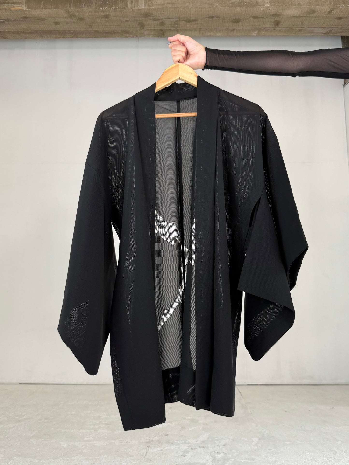 VINTAGE BLACK HAORI SHEER “ro, mountain"