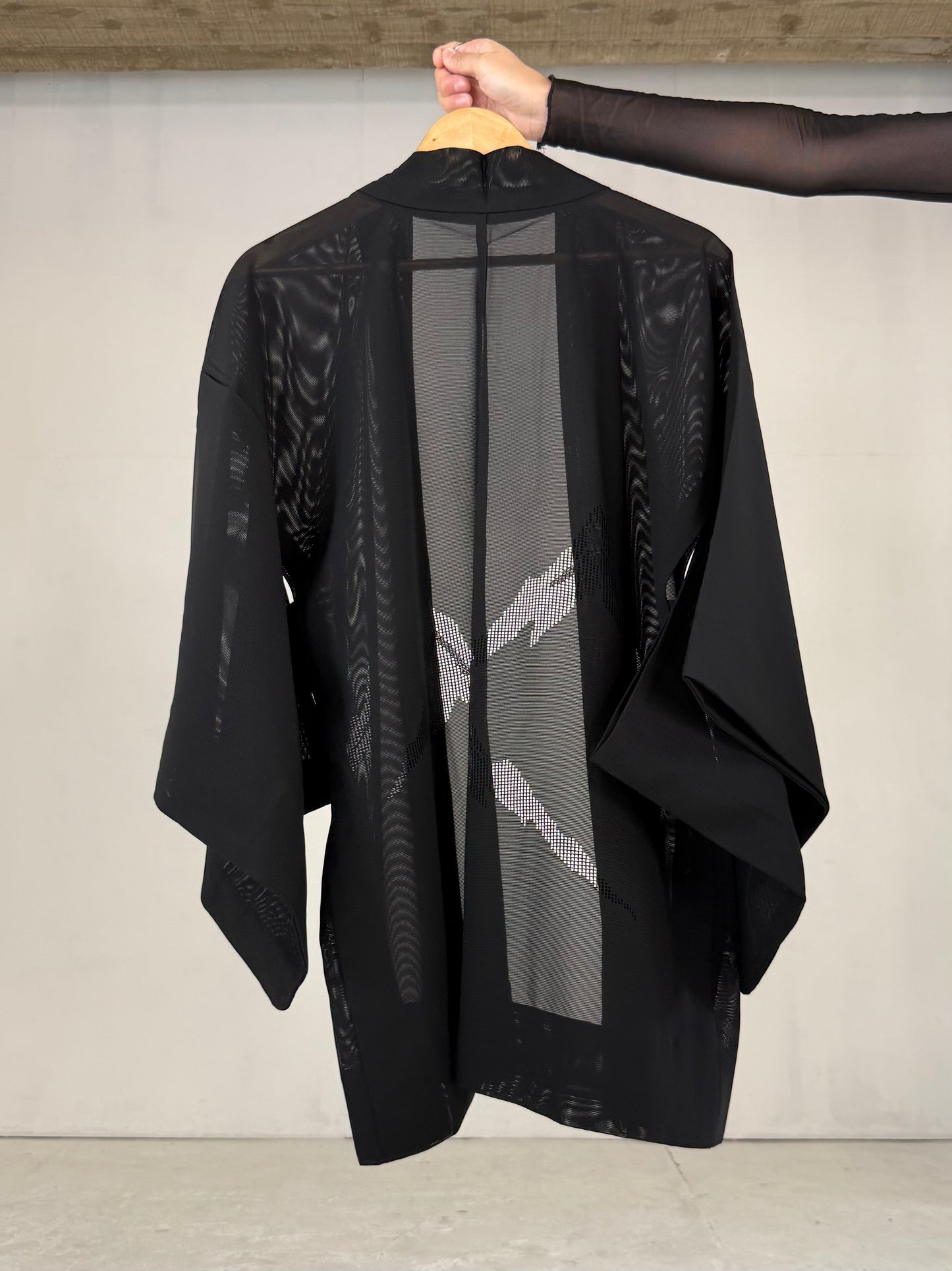 VINTAGE BLACK HAORI SHEER “ro, mountain"