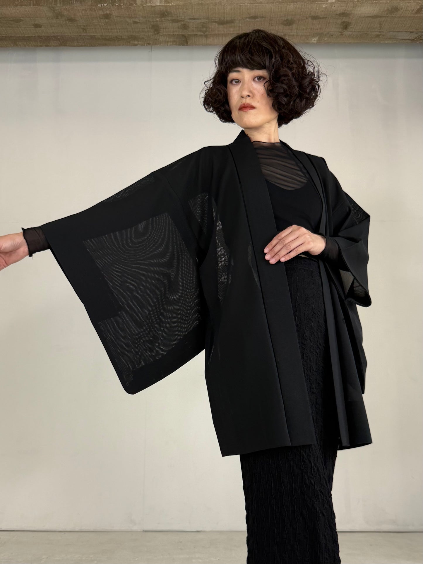 VINTAGE BLACK HAORI SHEER “ro, eagasumi"