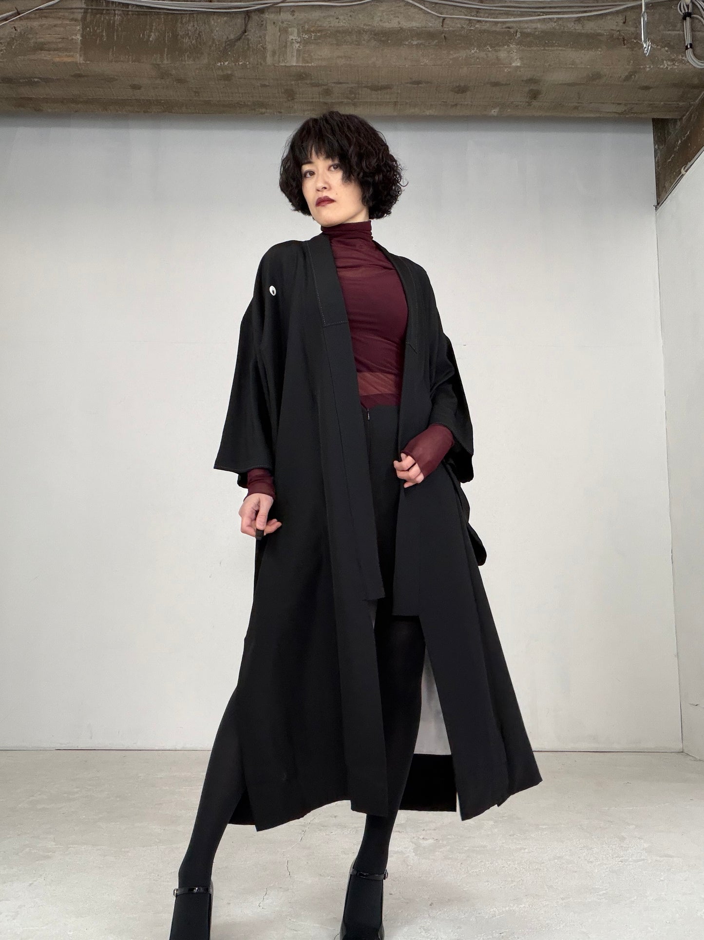 Kimono Dress Gown with String Belt – Upcycled from Vintage Women’s Japanese Kimono “Sagarifuji”, DRE009