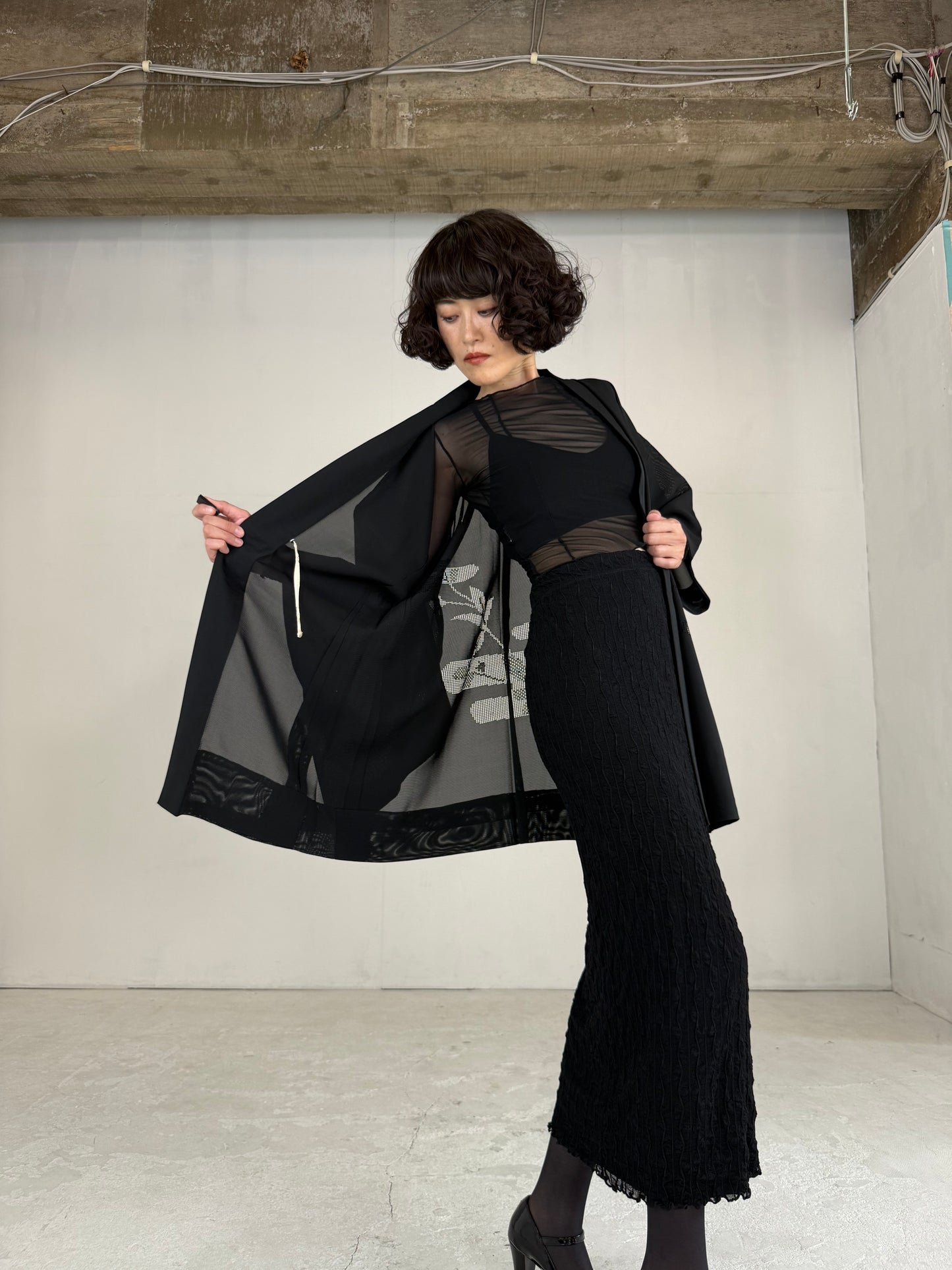 VINTAGE BLACK HAORI SHEER “ro, eagasumi"