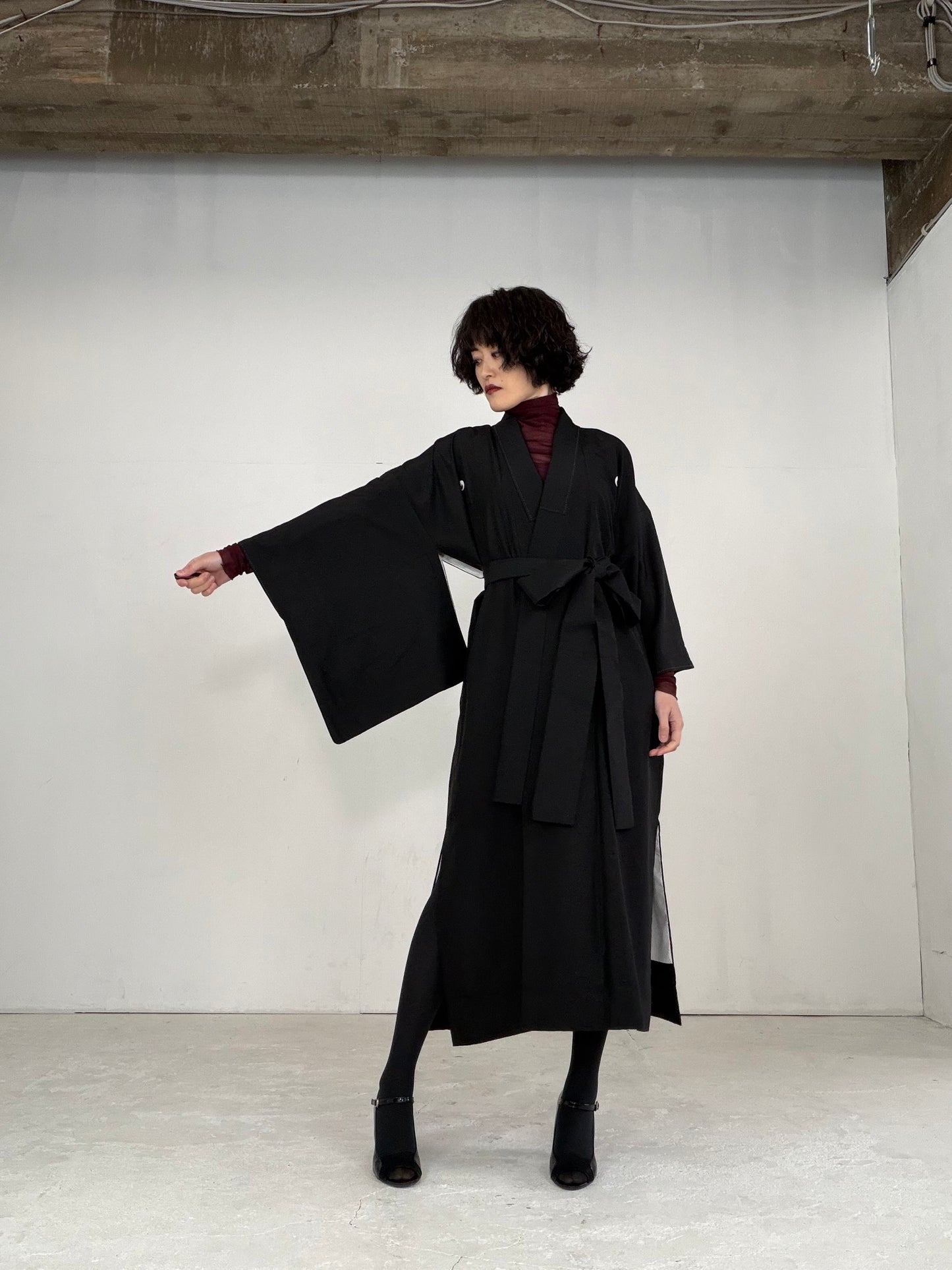 Kimono Dress Gown with String Belt – Upcycled from Vintage Women’s Japanese Kimono “Sagarifuji”, DRE009